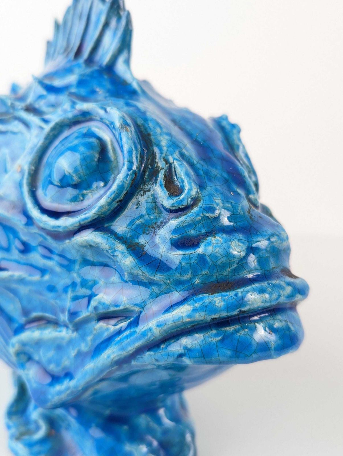 Scorpionfish Sculpture By Guido Cacciapuoti, Blue Glazed, Art Deco, 1930s photo buy
