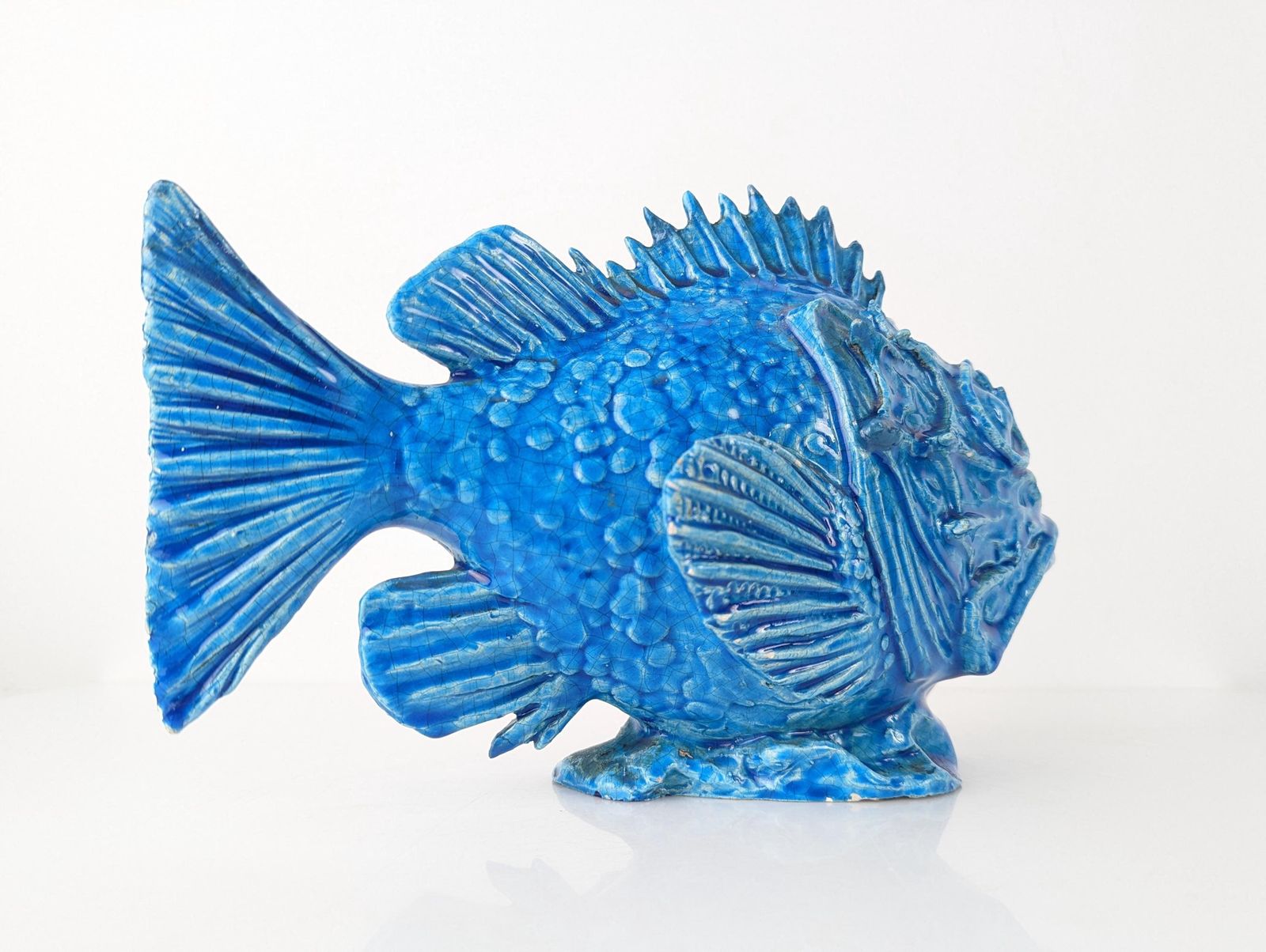 photo vinterior Scorpionfish Sculpture By Guido Cacciapuoti, Blue Glazed, Art Deco, 1930s