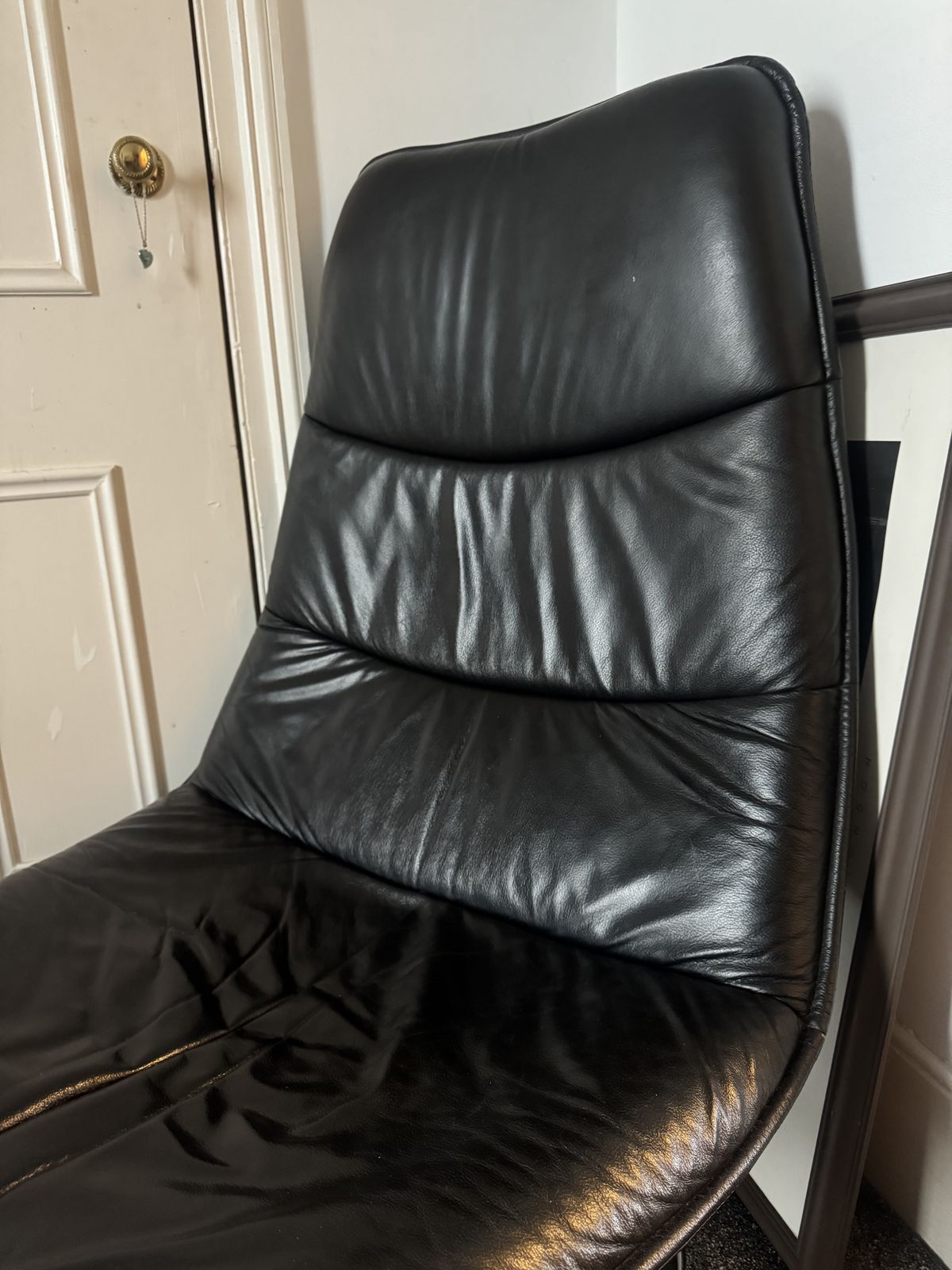 Vintage Italian Leather Swivel Chair 1970s Chrome Silver Base Black photo for sale