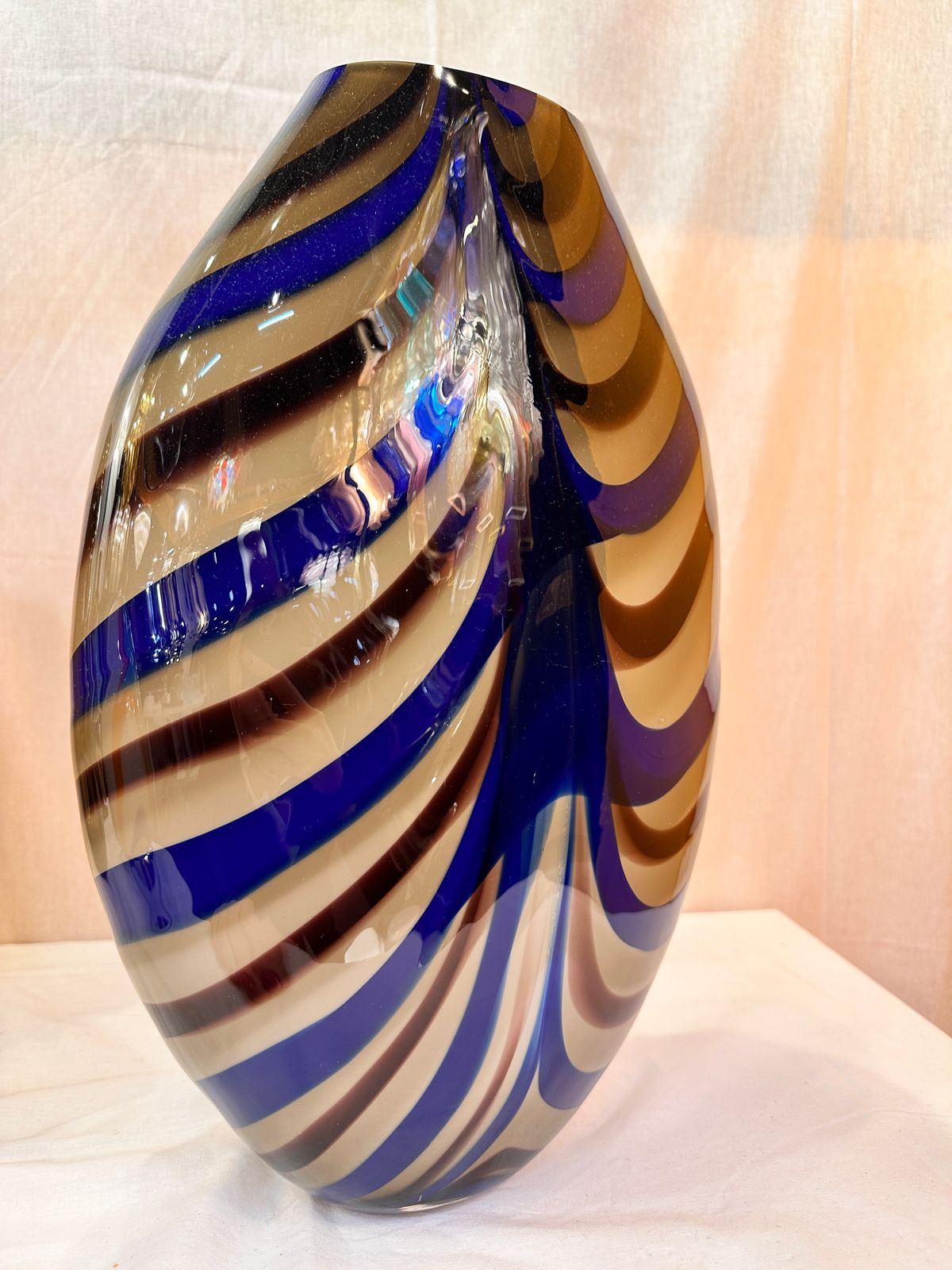 Artistic Italian Vase In Beige Hand Made Murano Glass With Blue And Brown Reeds photo furniture