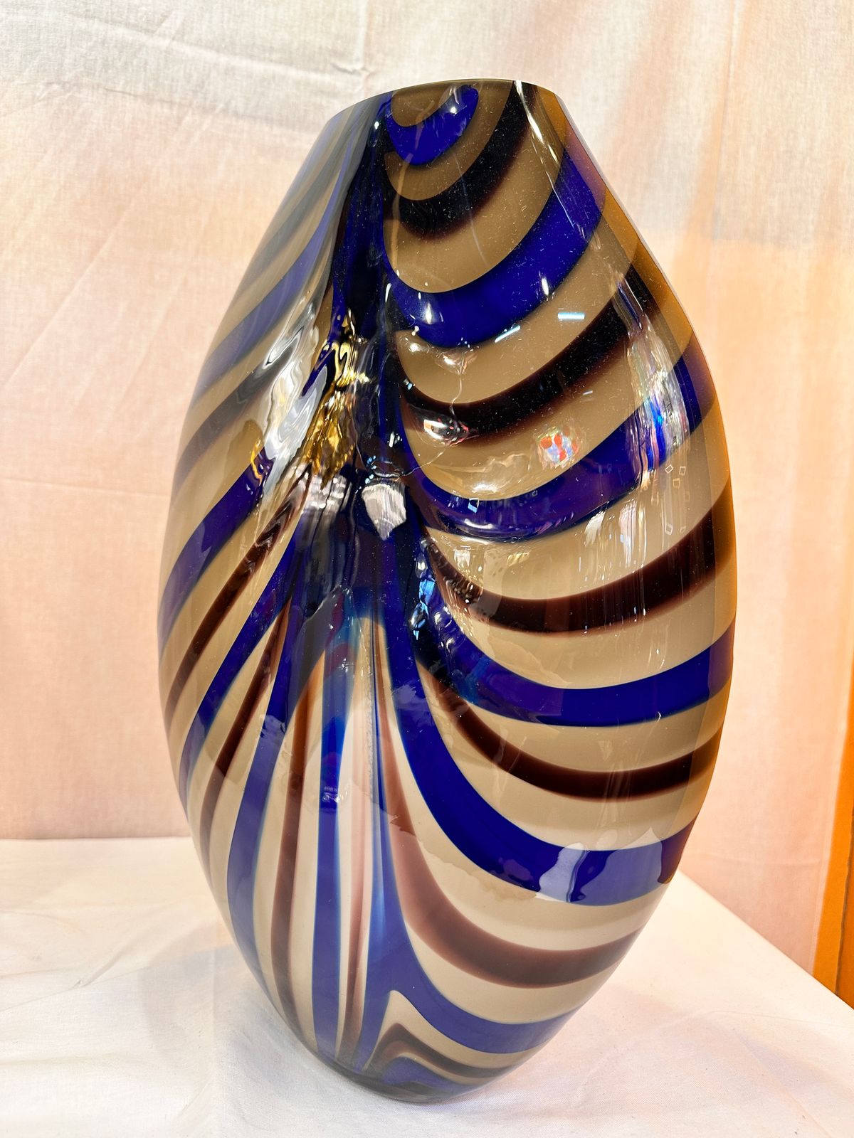 Artistic Italian Vase In Beige Hand Made Murano Glass With Blue And Brown Reeds photo Home Decor