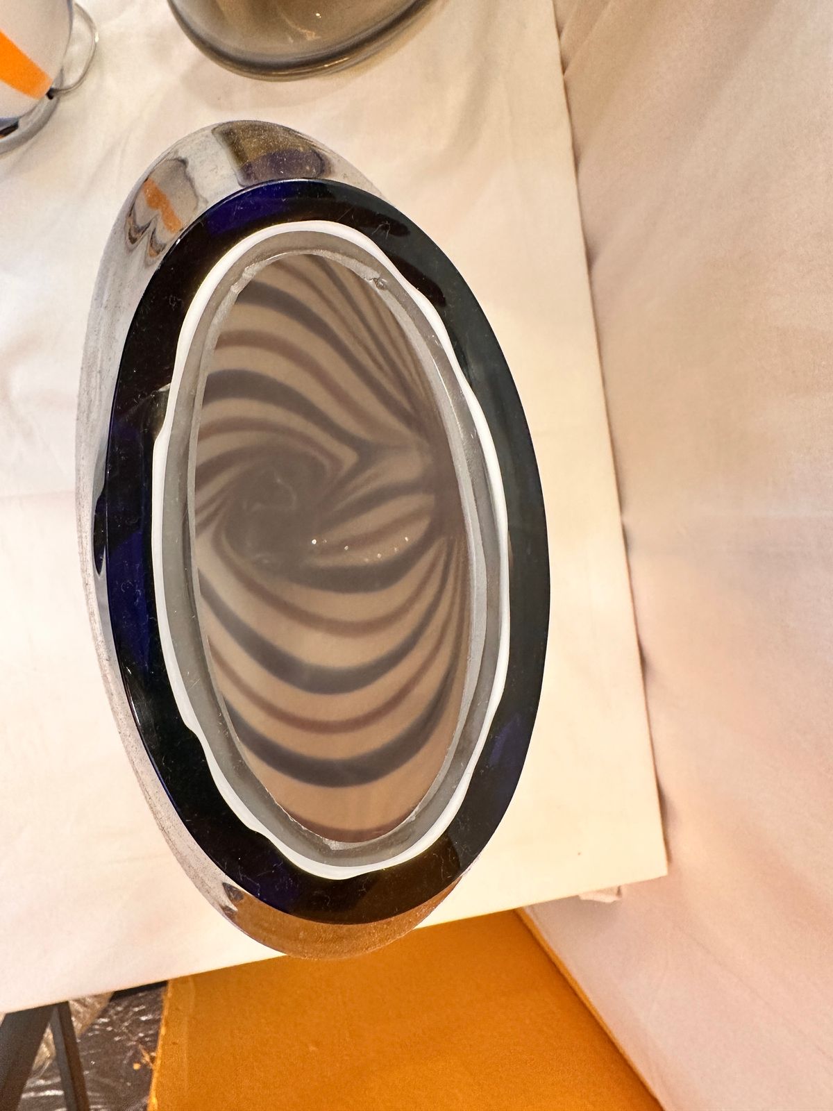Artistic Italian Vase In Beige Hand Made Murano Glass With Blue And Brown Reeds photo 4229.0