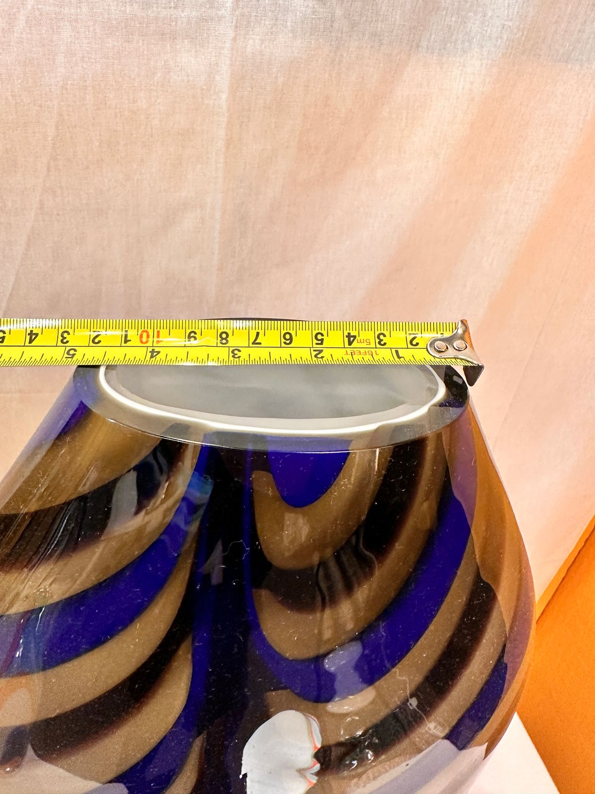 Artistic Italian Vase In Beige Hand Made Murano Glass With Blue And Brown Reeds photo vinterior