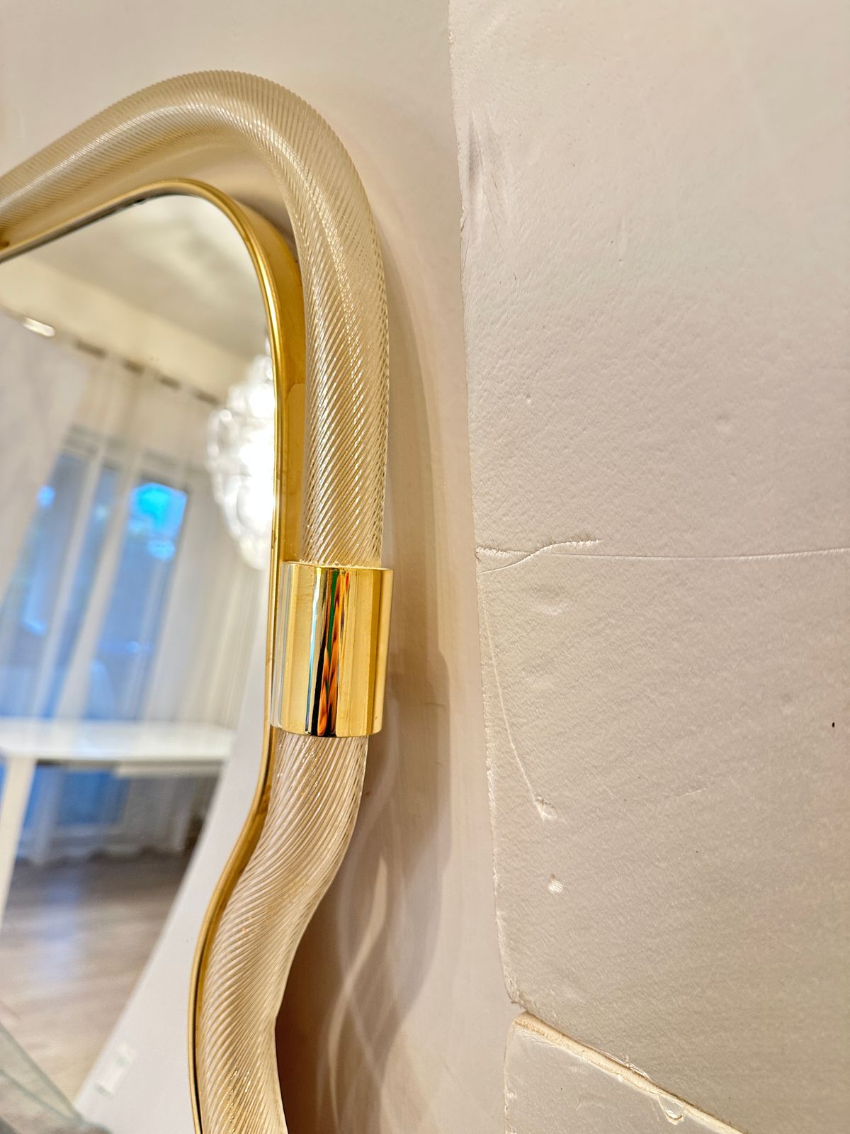 Wave Mirror In Gold “Torchon” Torciglione Murano Glass, Exclusive Design By Simoeng photo for sale