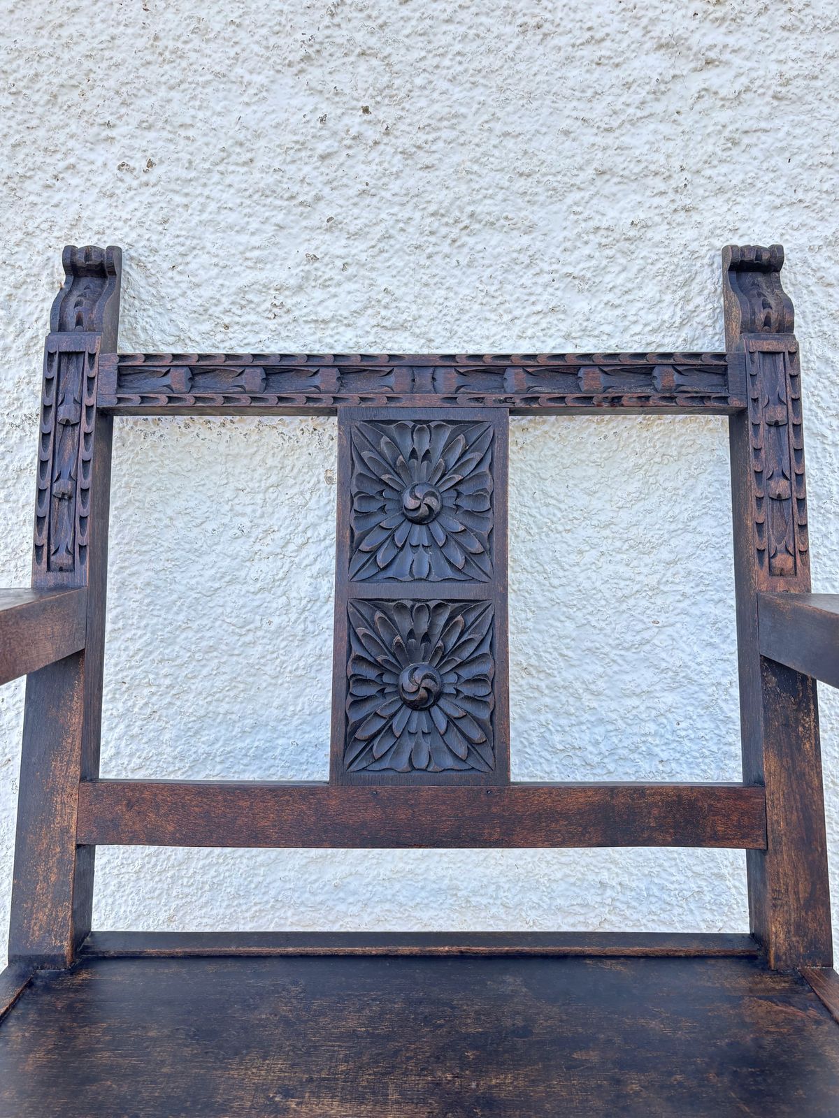 photo buy 19th Century Spanish Colonial Carved Altar Armchairs With Wooden Seats, Set Of 2