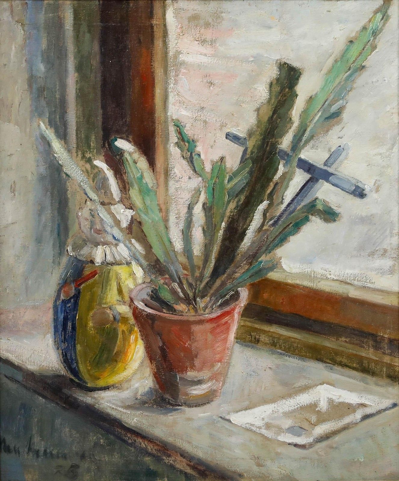 1923 Oil Still Life With Plant And Clown photo furniture