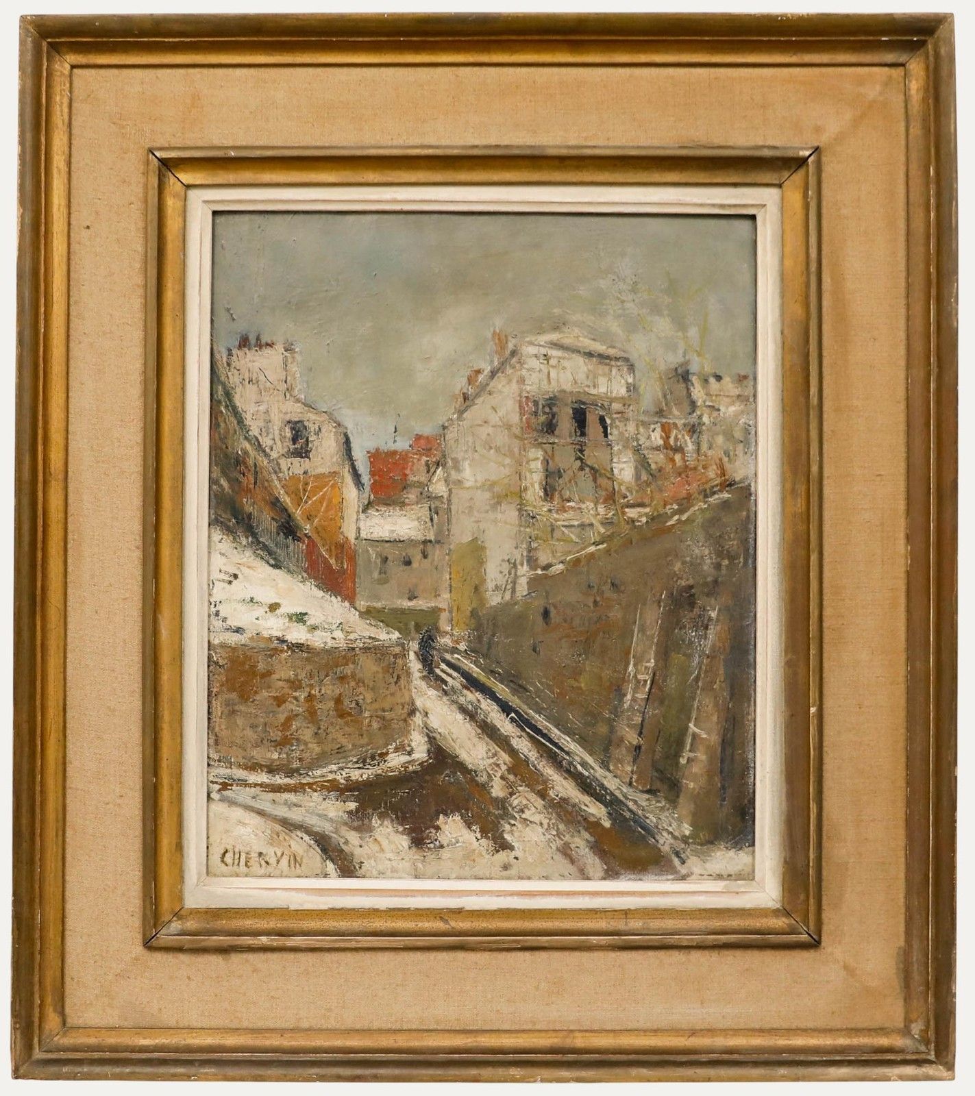 Louis Chervin (1905 1969) Mid 20th Century Oil, Rue Des Saules En Février