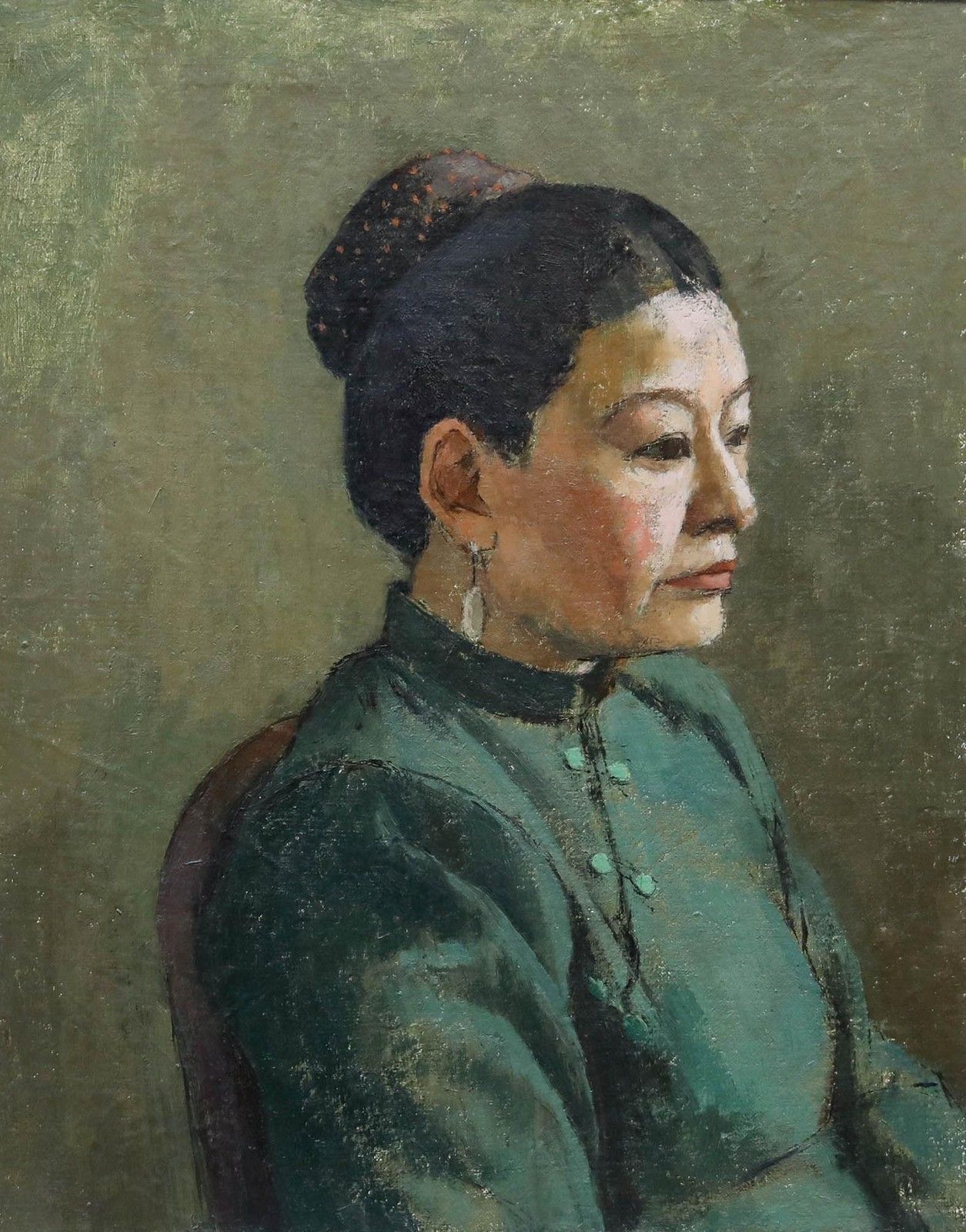 Aingelda Redmond (B.1927) 20th Century Oil, Lady In Green photo furniture