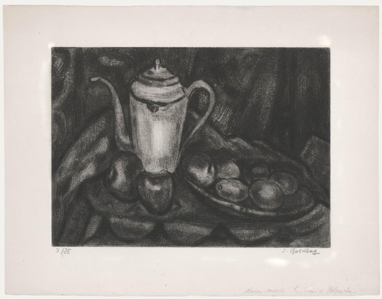 Simon Goldberg (1913 1985) Mid 20th Century Etching, Still Life With White Tea