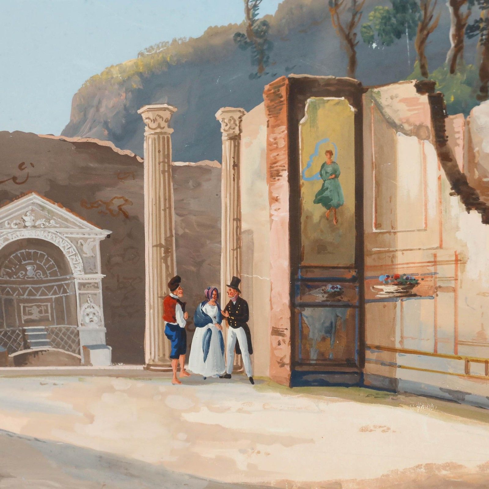 Attrib. Gioacchino La Pira (Act.1839 1870) Gouache, Casa Della Fontana Grande photo Art