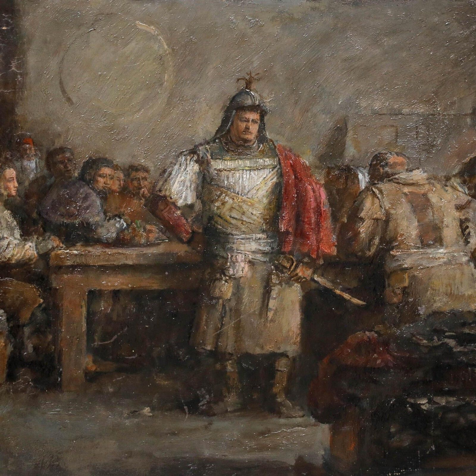 Late 19th Century Oil Soldier In A Tavern photo 550.0