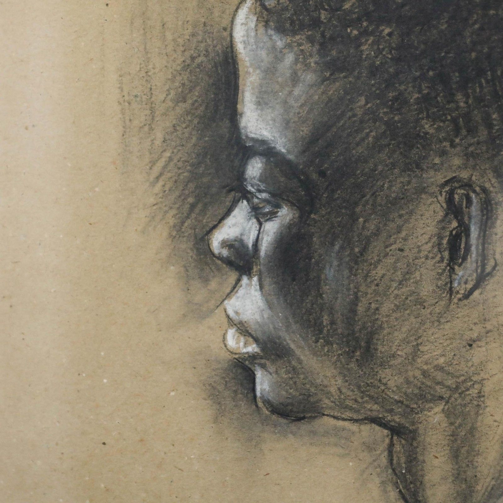 T.C. Watkins Framed 1953 Charcoal Drawing, Portrait Of A Boy From Accra photo Art