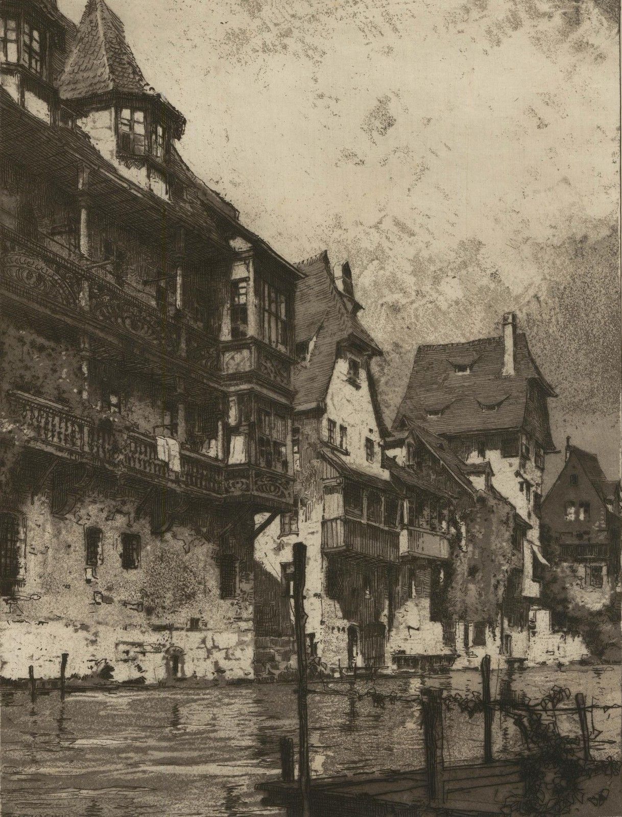 Luigi Kasimir (1881 1962) Etching, Fishermen's Houses On The Pegnitz photo furniture