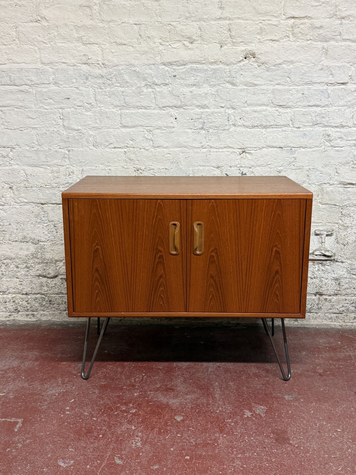 G Plan Fresco Teak Cabinet On Quality Raw Steel Hairpin Legs & Floor Protectors