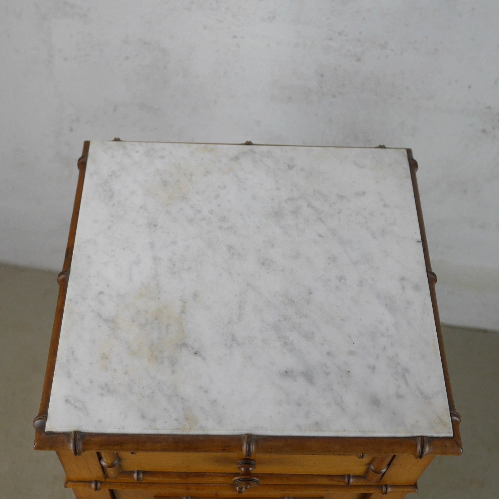 Furniture Vintage Antique Faux Bamboo Cabinet Bedside Night Stand Marble French #103083 photo