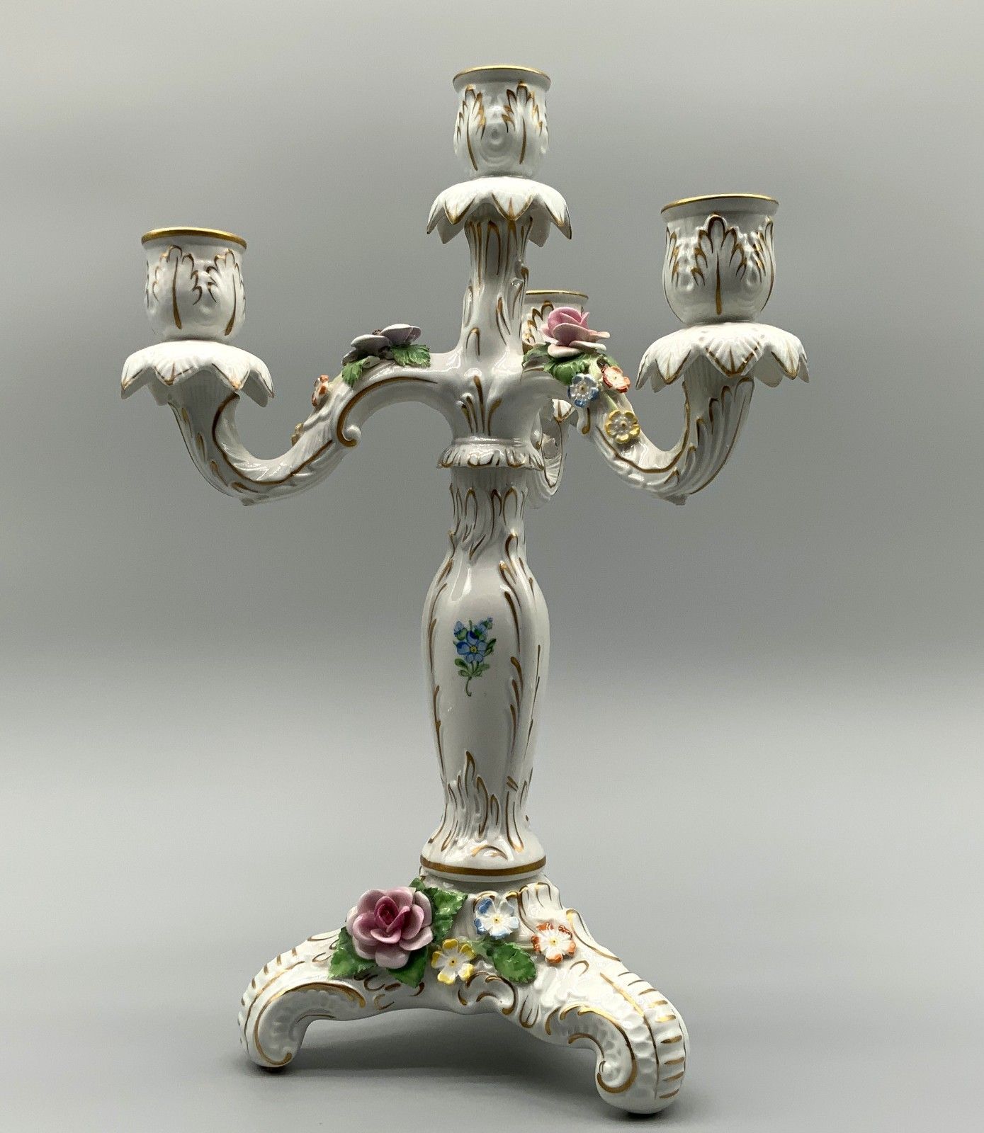 Pair Beautiful Rococo Style Floral Porcelain 4 Branch Candelabra Candlesticks photo Home Decor