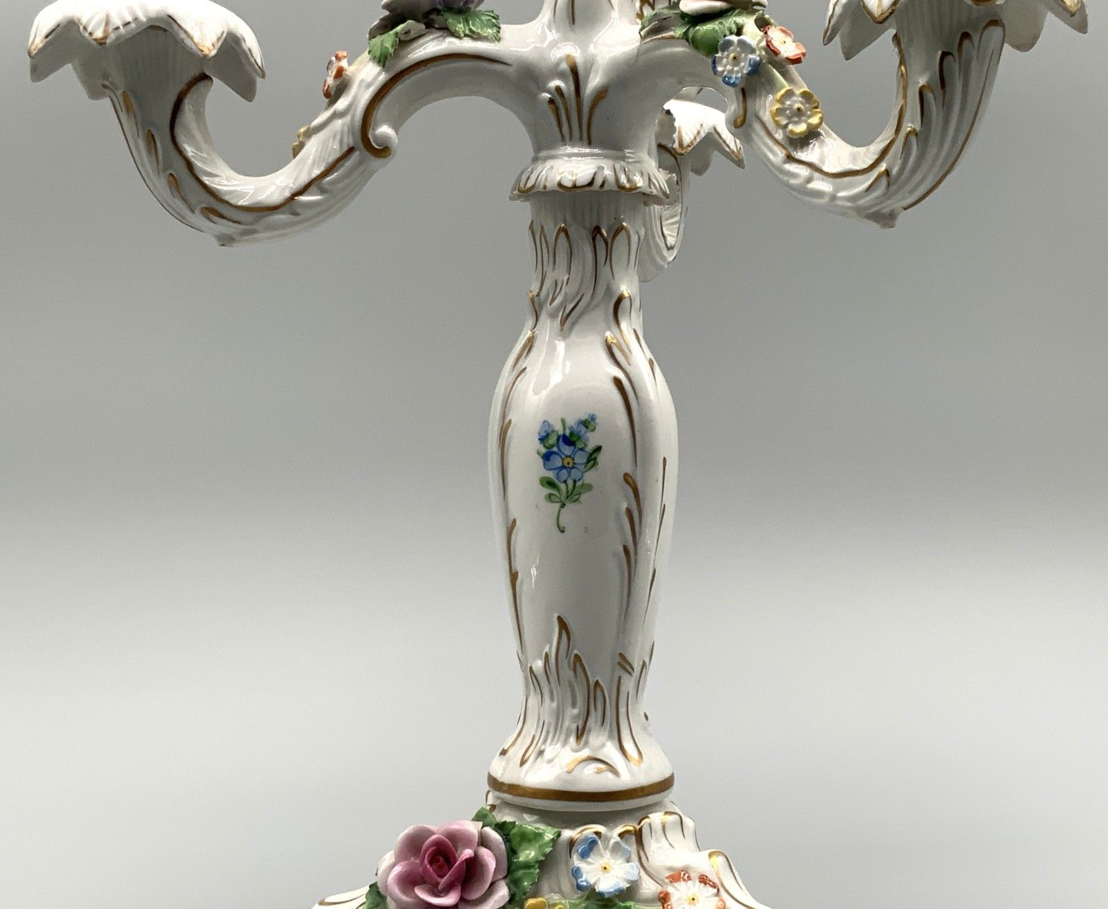 Pair Beautiful Rococo Style Floral Porcelain 4 Branch Candelabra Candlesticks photo buy