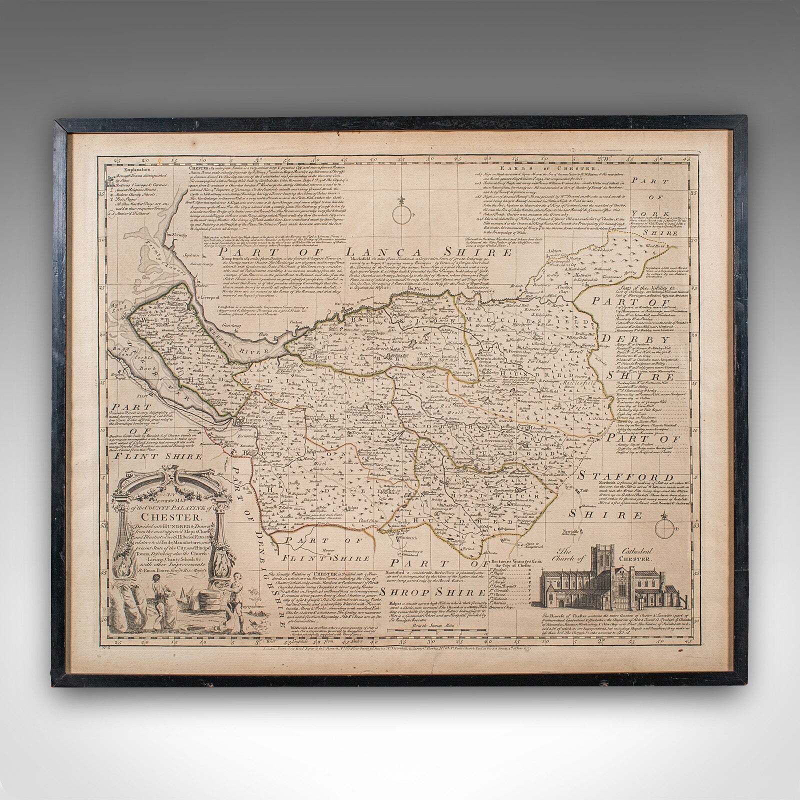 Antique Chester County Map, English, Cheshire, Framed Cartography, Georgian photo furniture