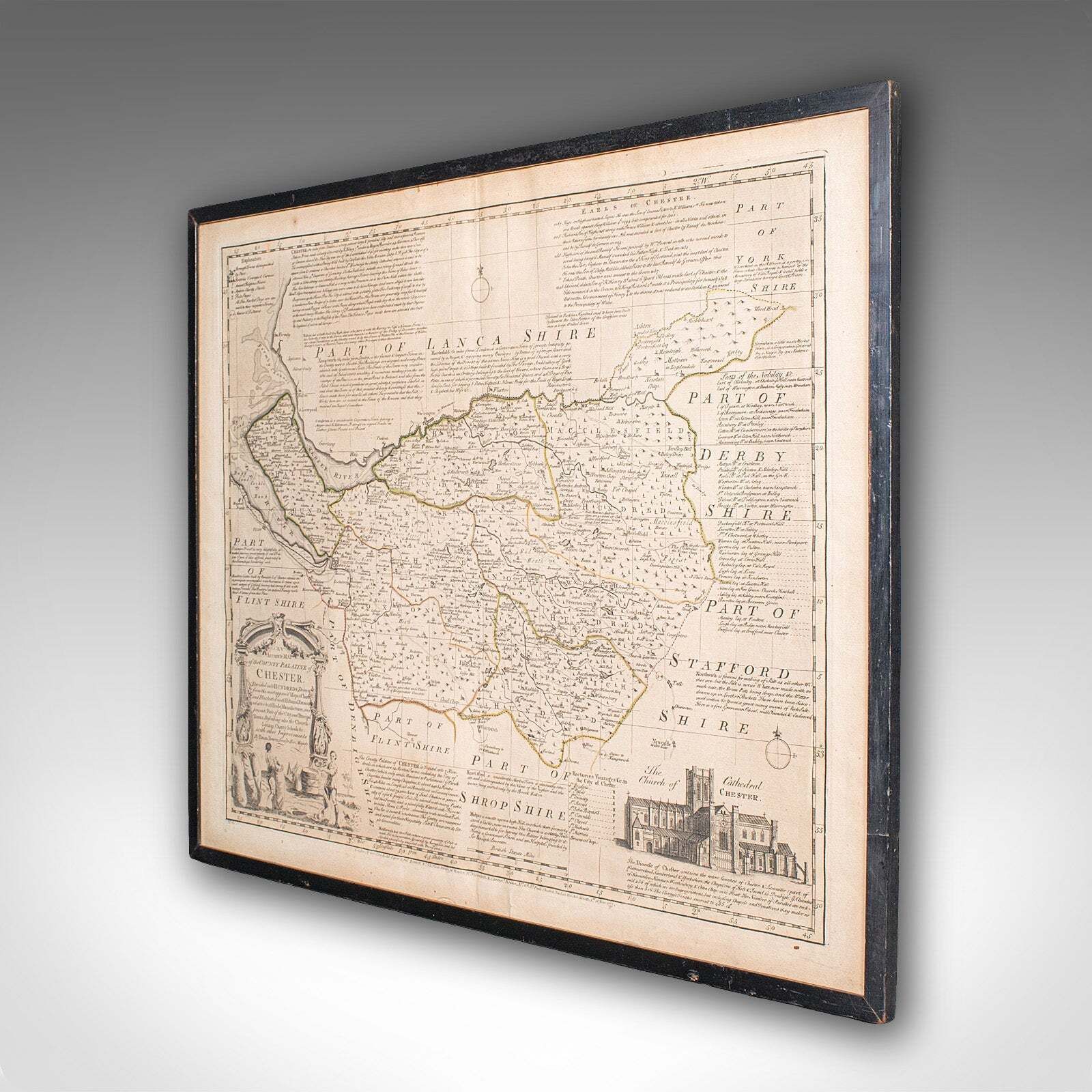 Antique Chester County Map, English, Cheshire, Framed Cartography, Georgian photo for sale