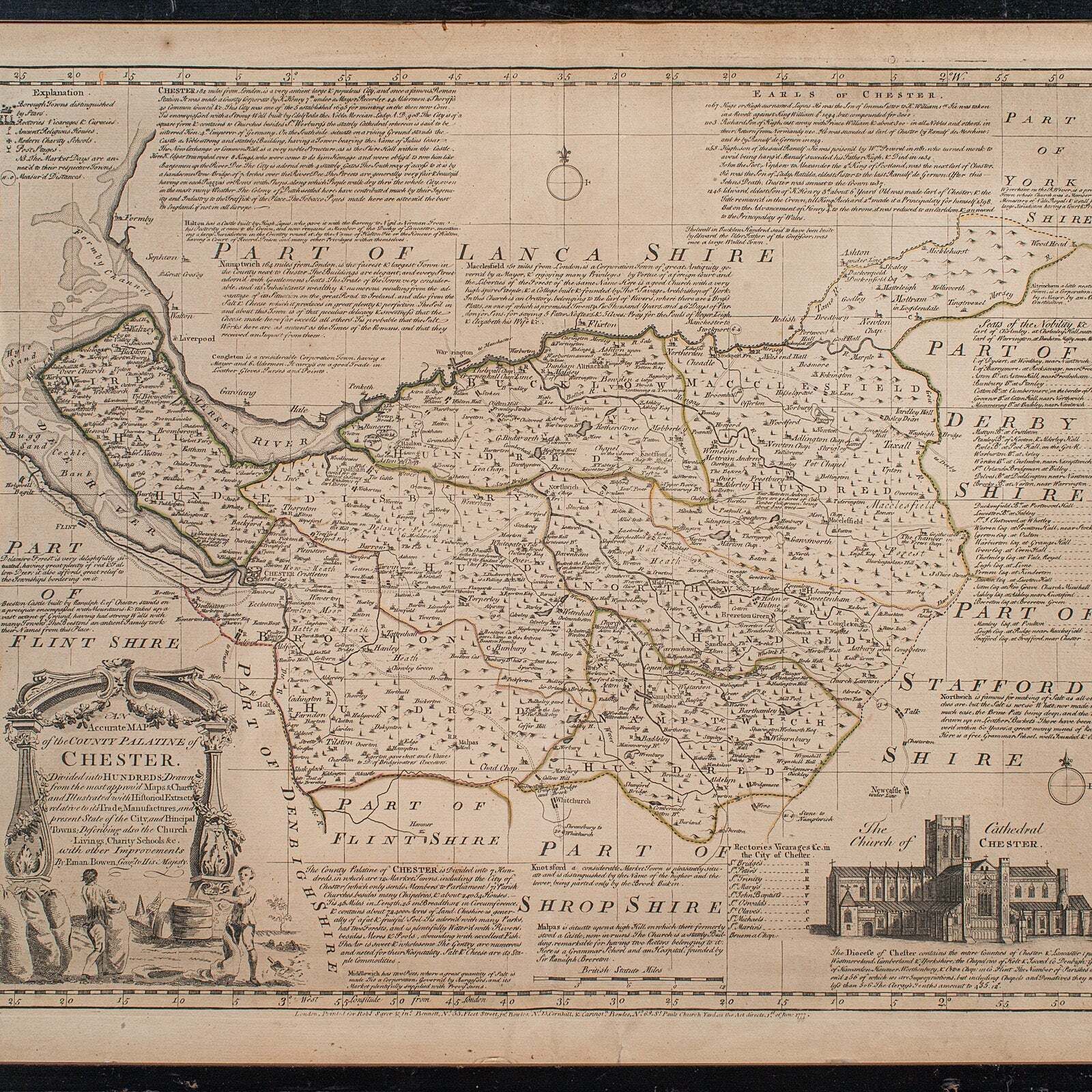 Antique Chester County Map, English, Cheshire, Framed Cartography, Georgian photo Art