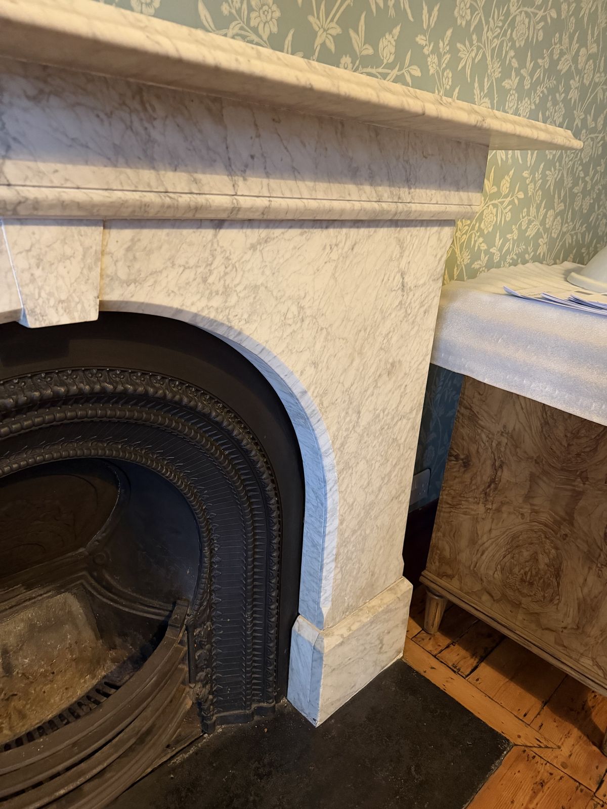 Large Carrara Marble Fireplace And Grate/Insert photo furniture