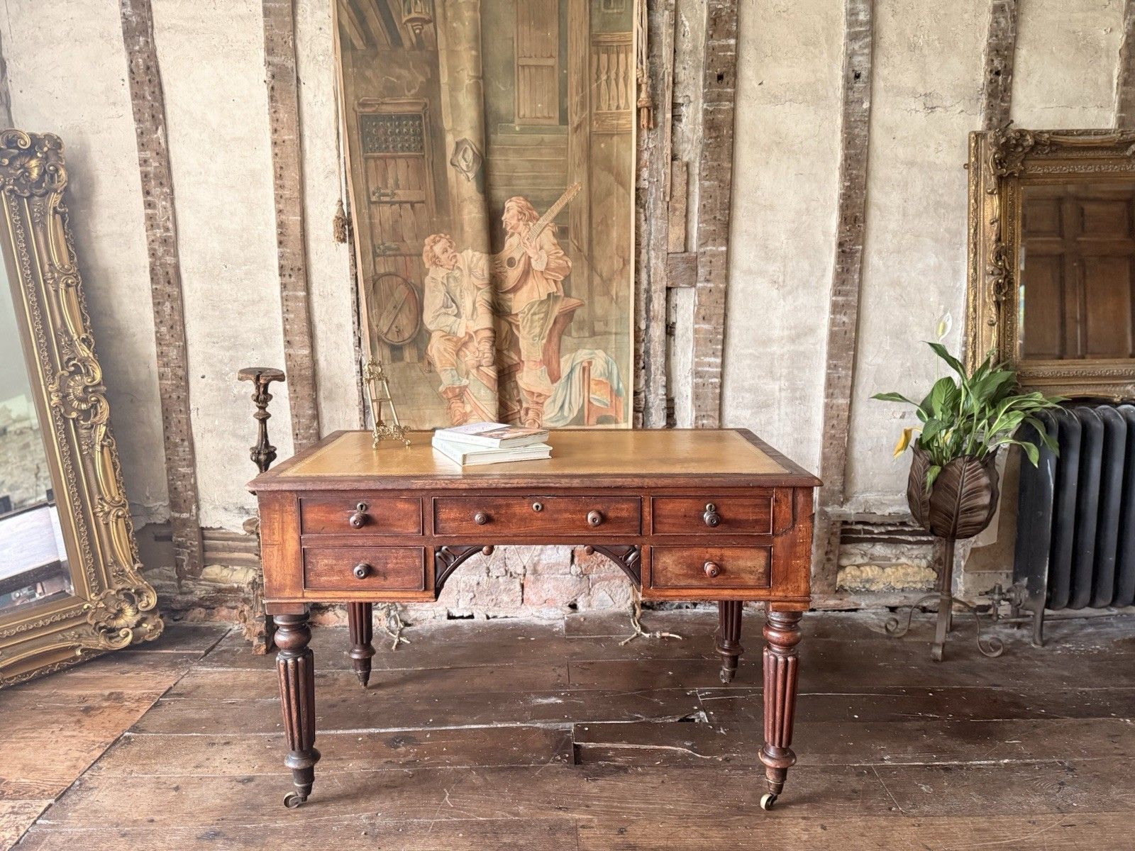 English Original Antique Regency Rustic Writers Office Desk W/ Drawers 1820 C