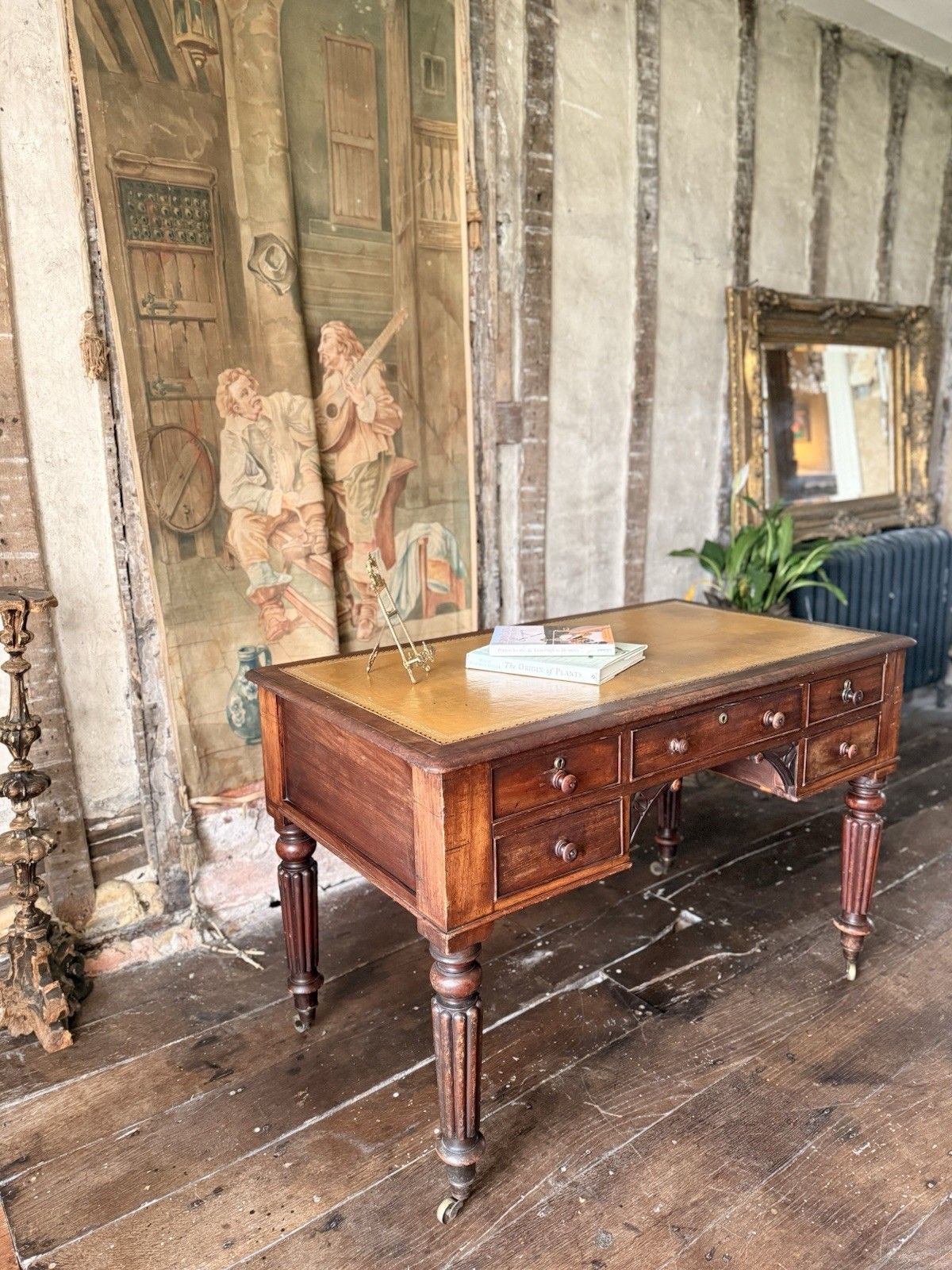 English Original Antique Regency Rustic Writers Office Desk W/ Drawers 1820 C photo 899.0