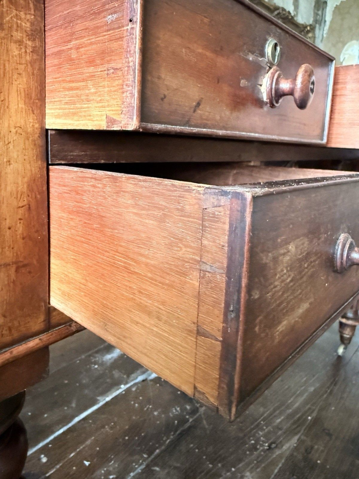 photo vinterior English Original Antique Regency Rustic Writers Office Desk W/ Drawers 1820 C