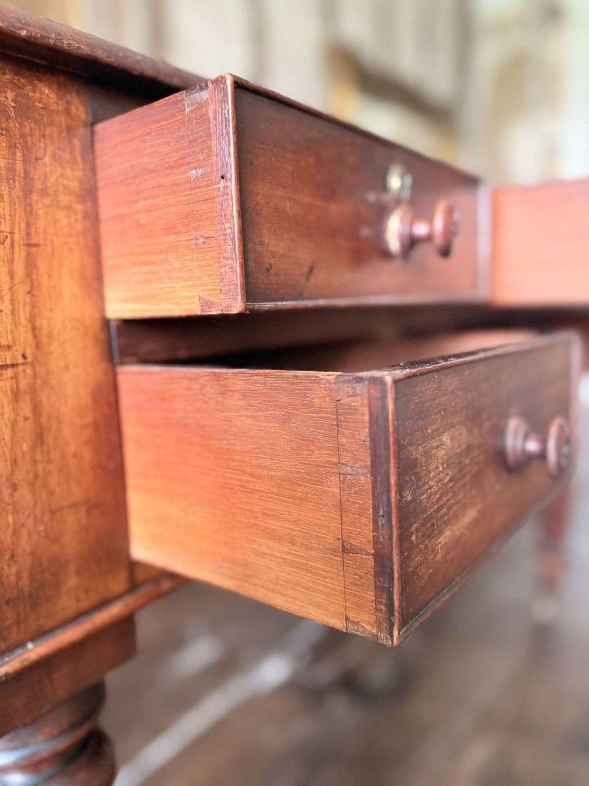 photo buy English Original Antique Regency Rustic Writers Office Desk W/ Drawers 1820 C