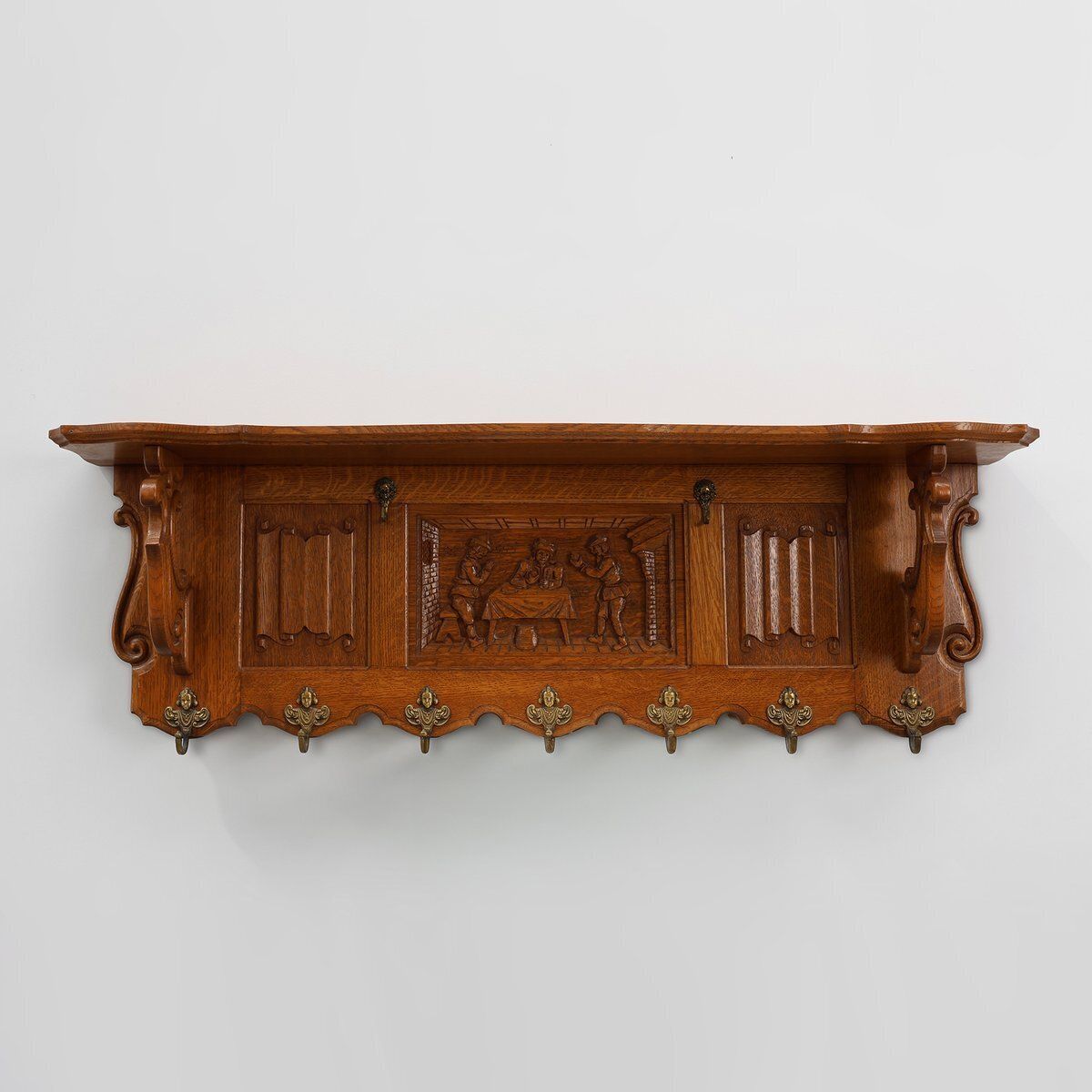 20th Century Baroque Belgian Bruegel Oak Coat Rack, 1950s