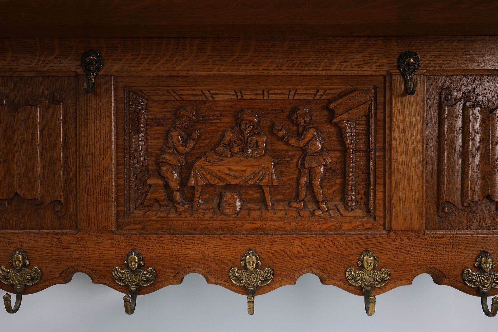 20th Century Baroque Belgian Bruegel Oak Coat Rack, 1950s photo furniture