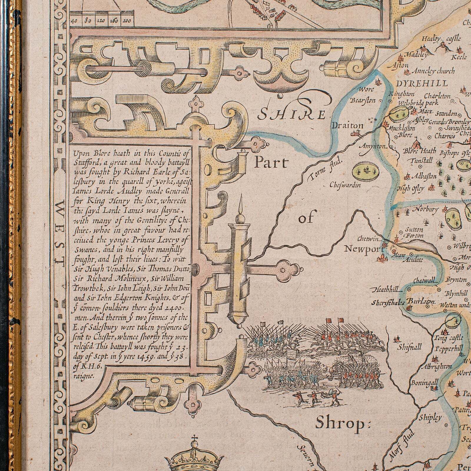 Antique Stafford County Map, English, Atlas Engraving, 17th Century, Cartography photo vintage