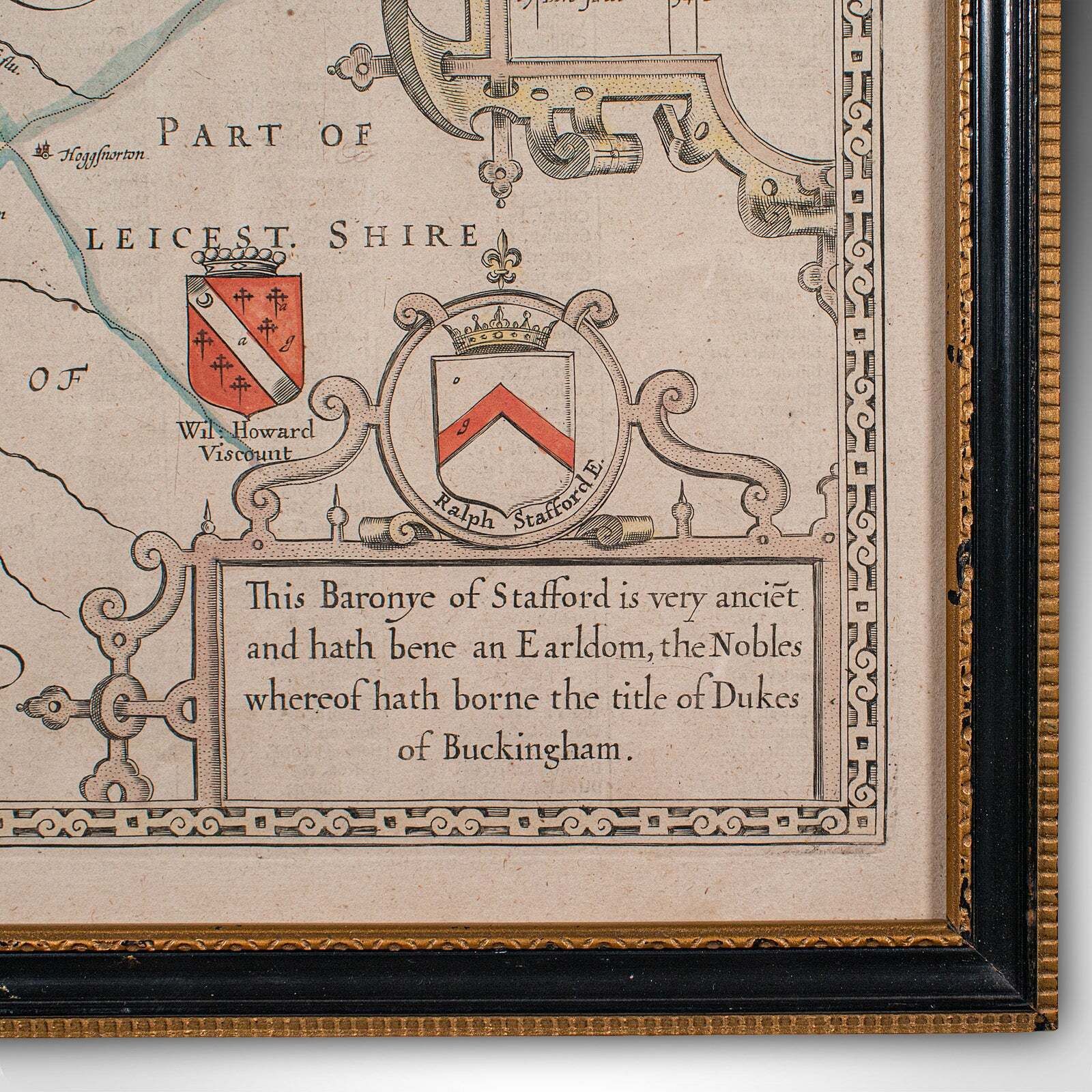 Art Antique Stafford County Map, English, Atlas Engraving, 17th Century, Cartography photo