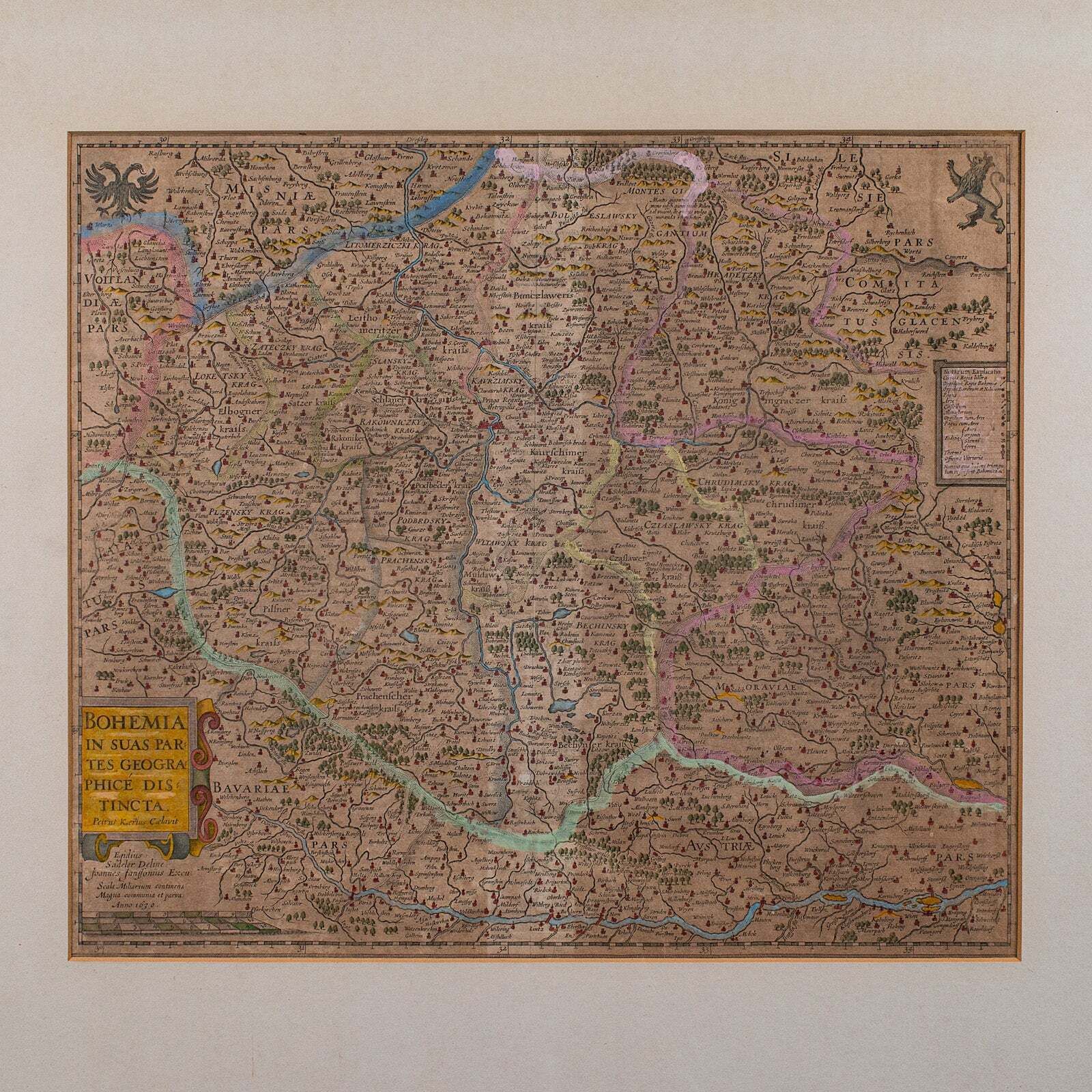 Antique Map Of Bohemia, Dutch, Framed Cartography, Johannes Janssonius, C.1630 photo Art