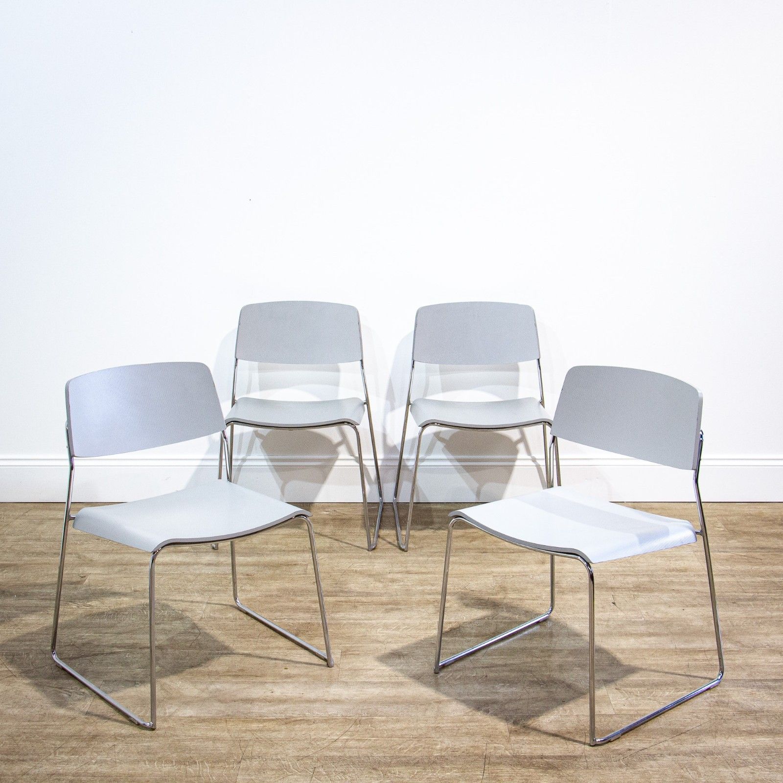 Set Of 4 Silver Grey Stacking Chairs By Talin Of Italy