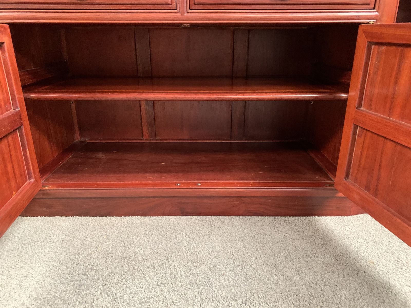 Large Oriental Hardwood Display Cabinet With Glass Doors And Shelves On The Top photo 175.0