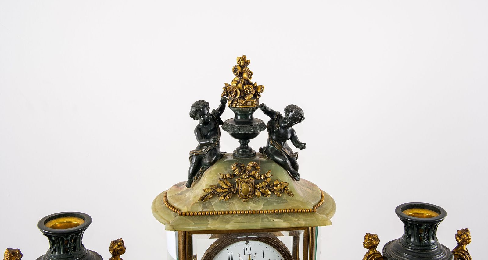 French Onyx & Gilt Bronze Three Piece Mantel Clock Garniture, C.1900 photo Home Decor