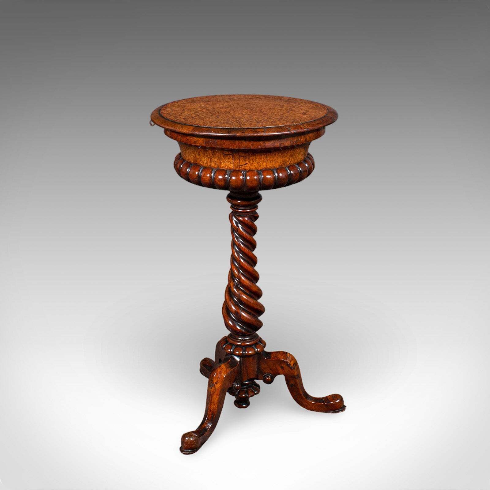 Antique Spirits Table, English, Burr Maple, Glasses Stand, Teapoy, William IV photo vinterior