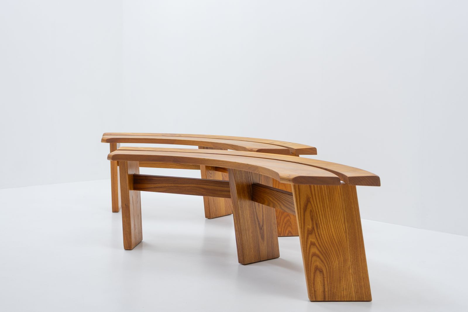 French Original Design Classic S38 Curved Benches In Elm From Pierre Chapo, 1980s, Set Of 2 photo furniture