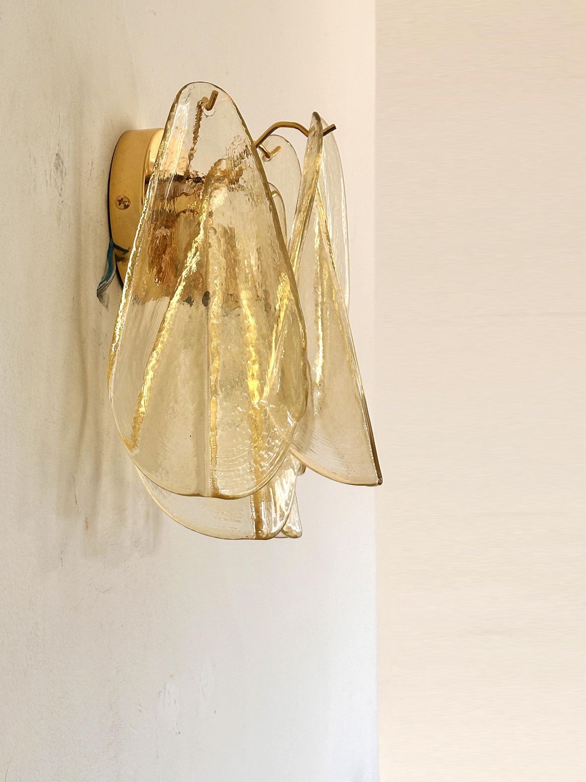 Set Of Two Amber “Rondini” Murano Glass Gold Wall Sconce In Mazzega Style photo 2582.0