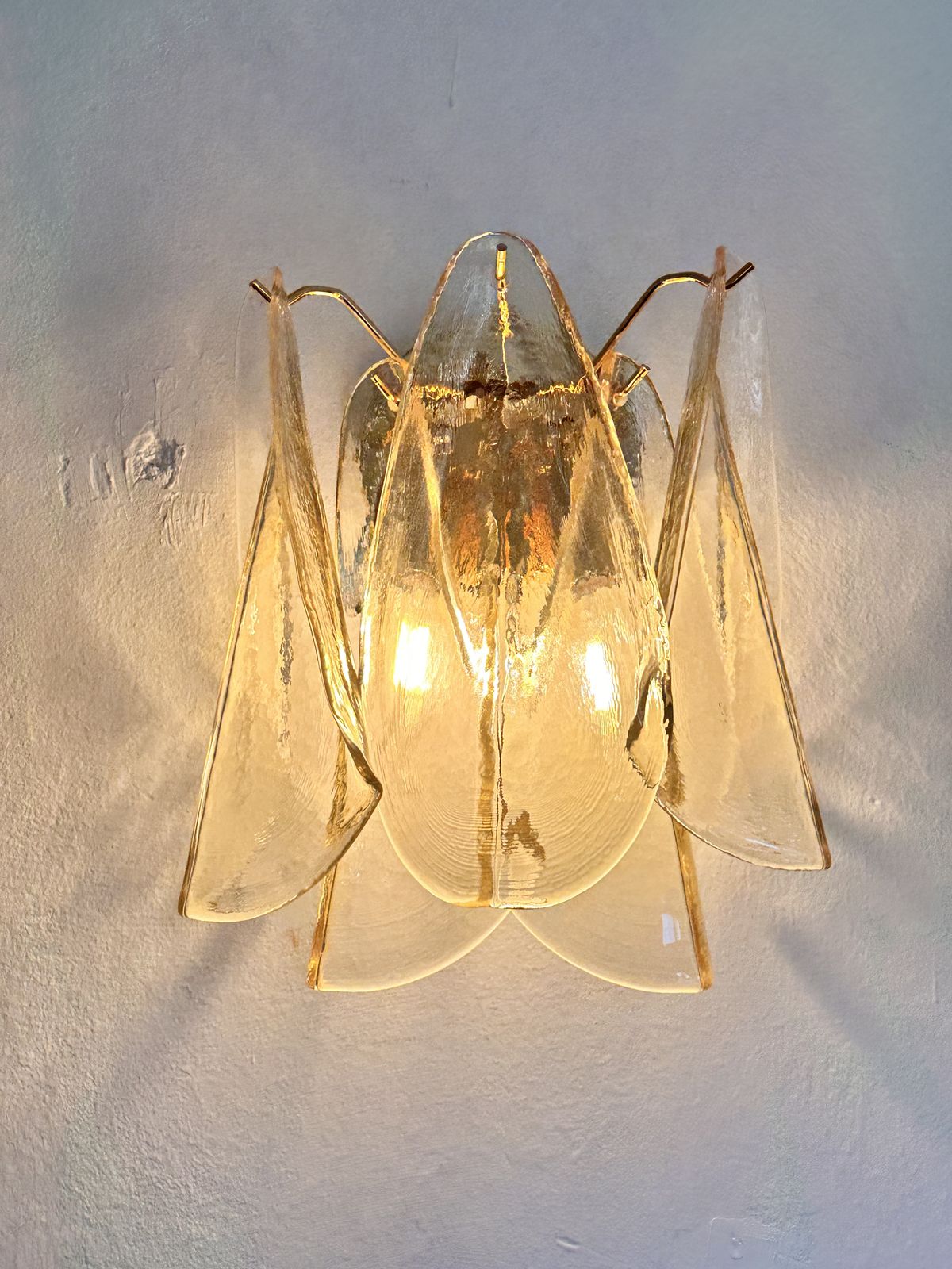 Set Of Two Amber “Rondini” Murano Glass Gold Wall Sconce In Mazzega Style photo vinterior