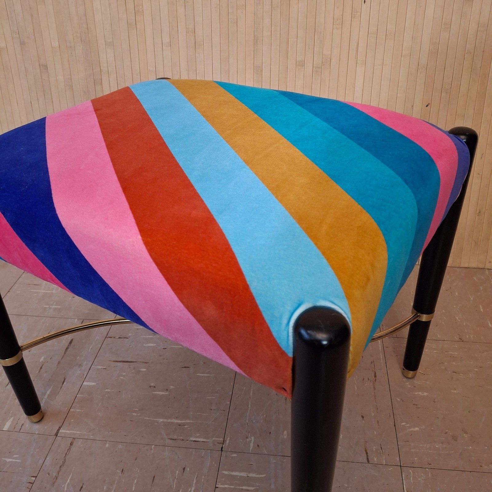 Fab Vintage Retro Upholstered Sherbet Multi Stripe Velvet Dressing Table Stool photo 180.0