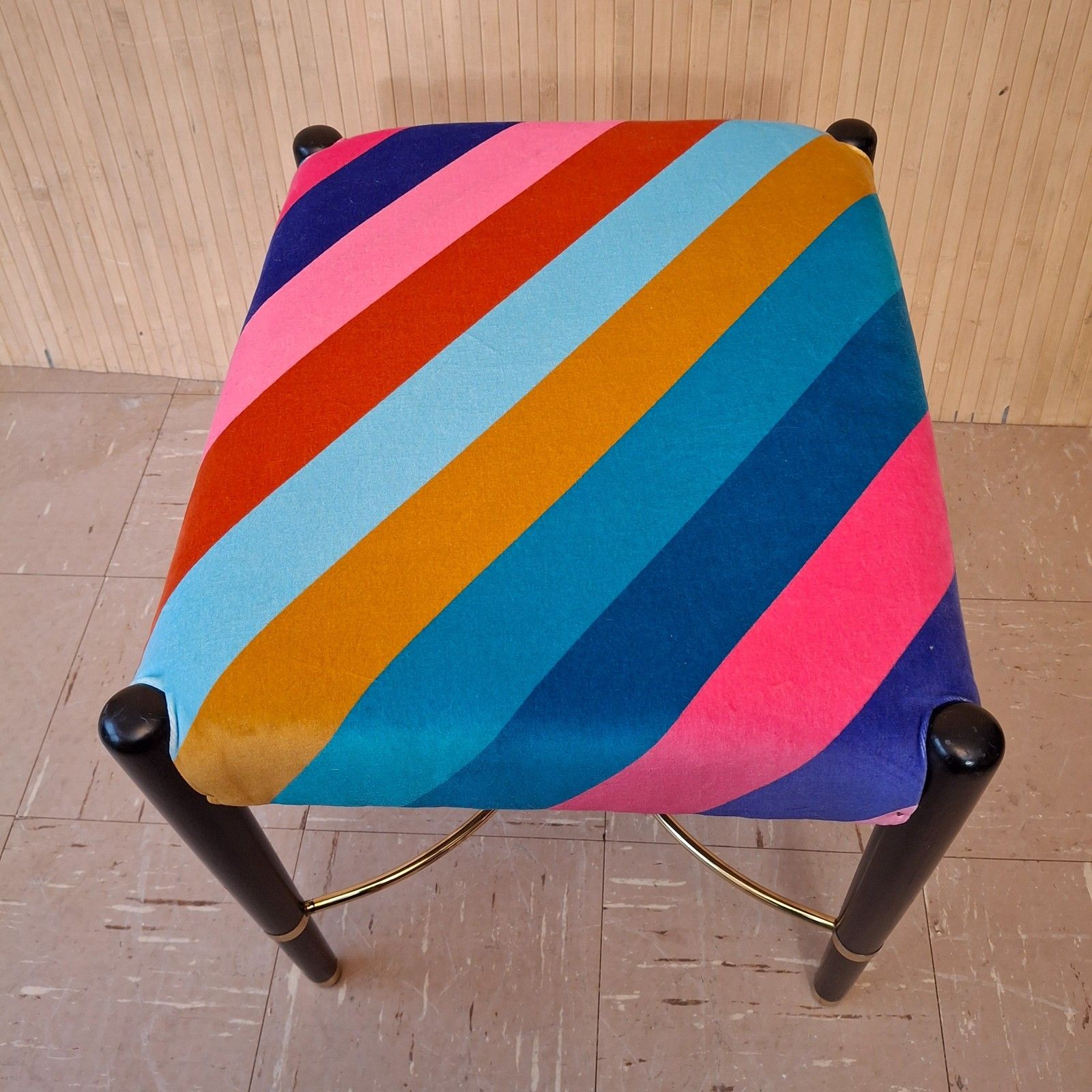 Fab Vintage Retro Upholstered Sherbet Multi Stripe Velvet Dressing Table Stool photo vintage