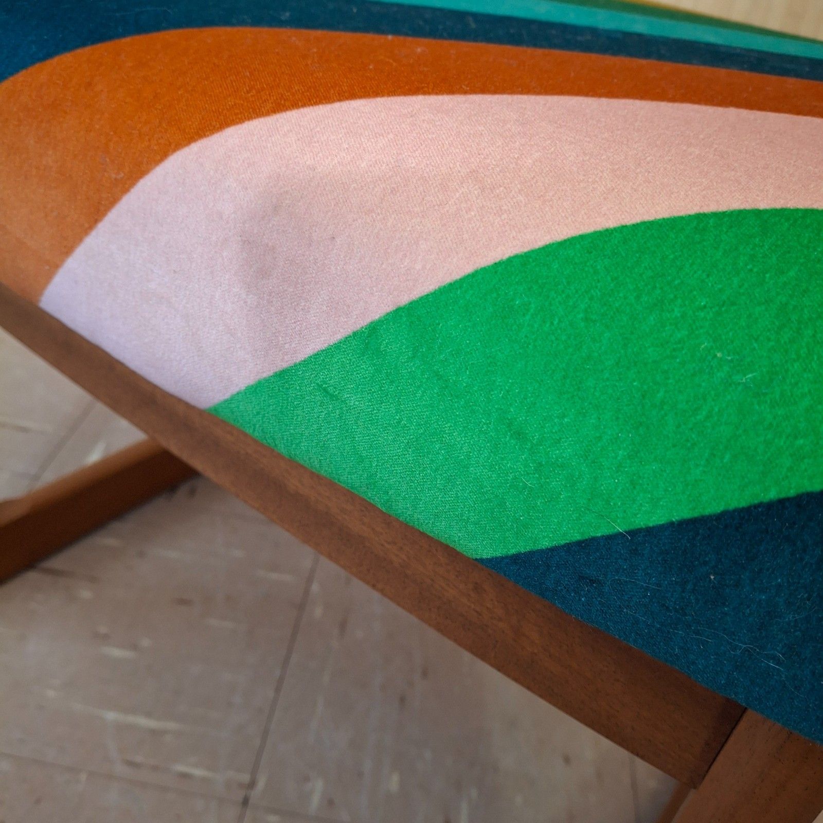 Fab Vintage Retro Mcm Upholstered Multi Stripe Velvet Teak Dressing Table Stool photo 190.0