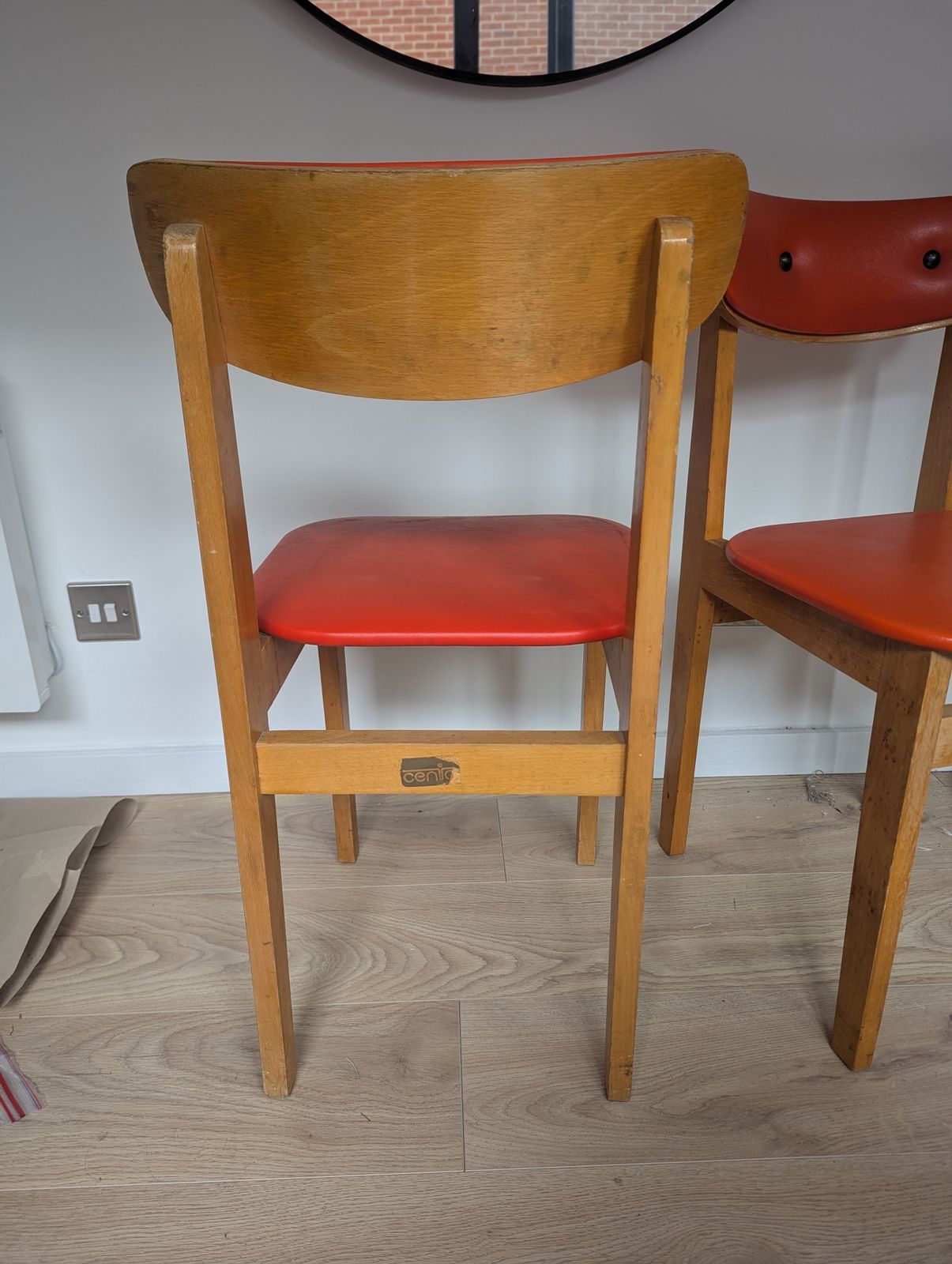 Mid Century Pair Of Dining Chairs   Red Orange photo for sale