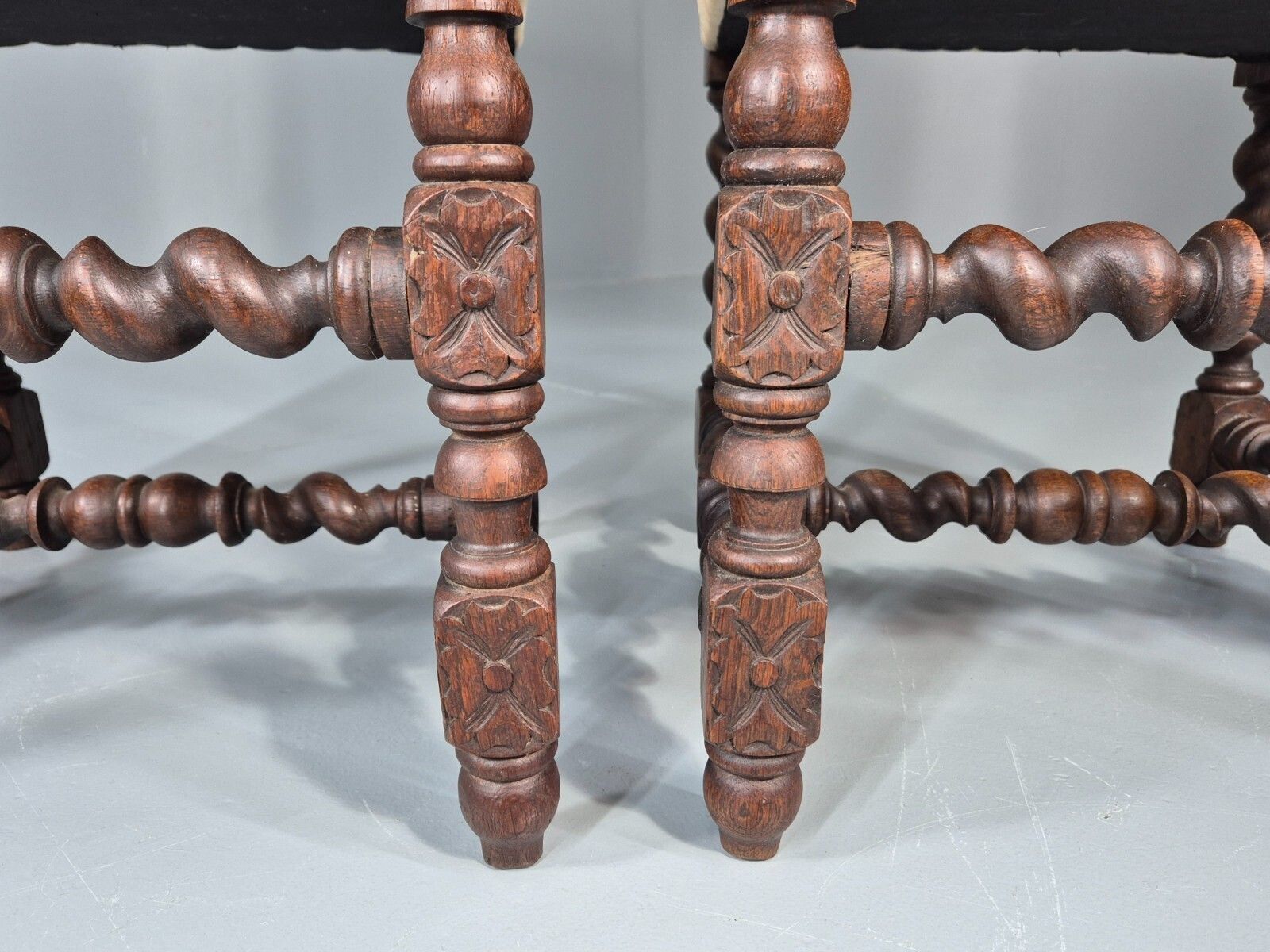 2 Baroque Dining Chairs In Oak Barley Twist H Stretchers Antique Eb11425 Vdin photo Furniture