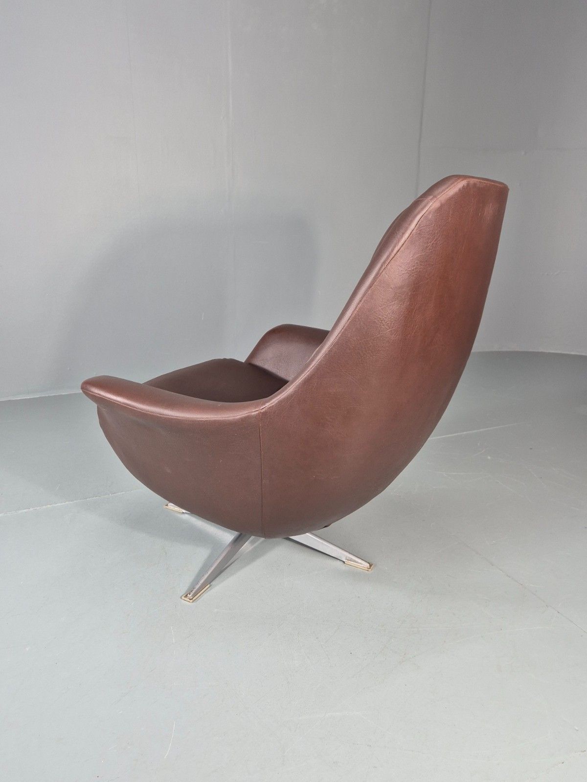 Retro Swivel Bucket Chair 1970s Denmark Brown Vinyl Mid Century Eb11415 Mswi photo vintage