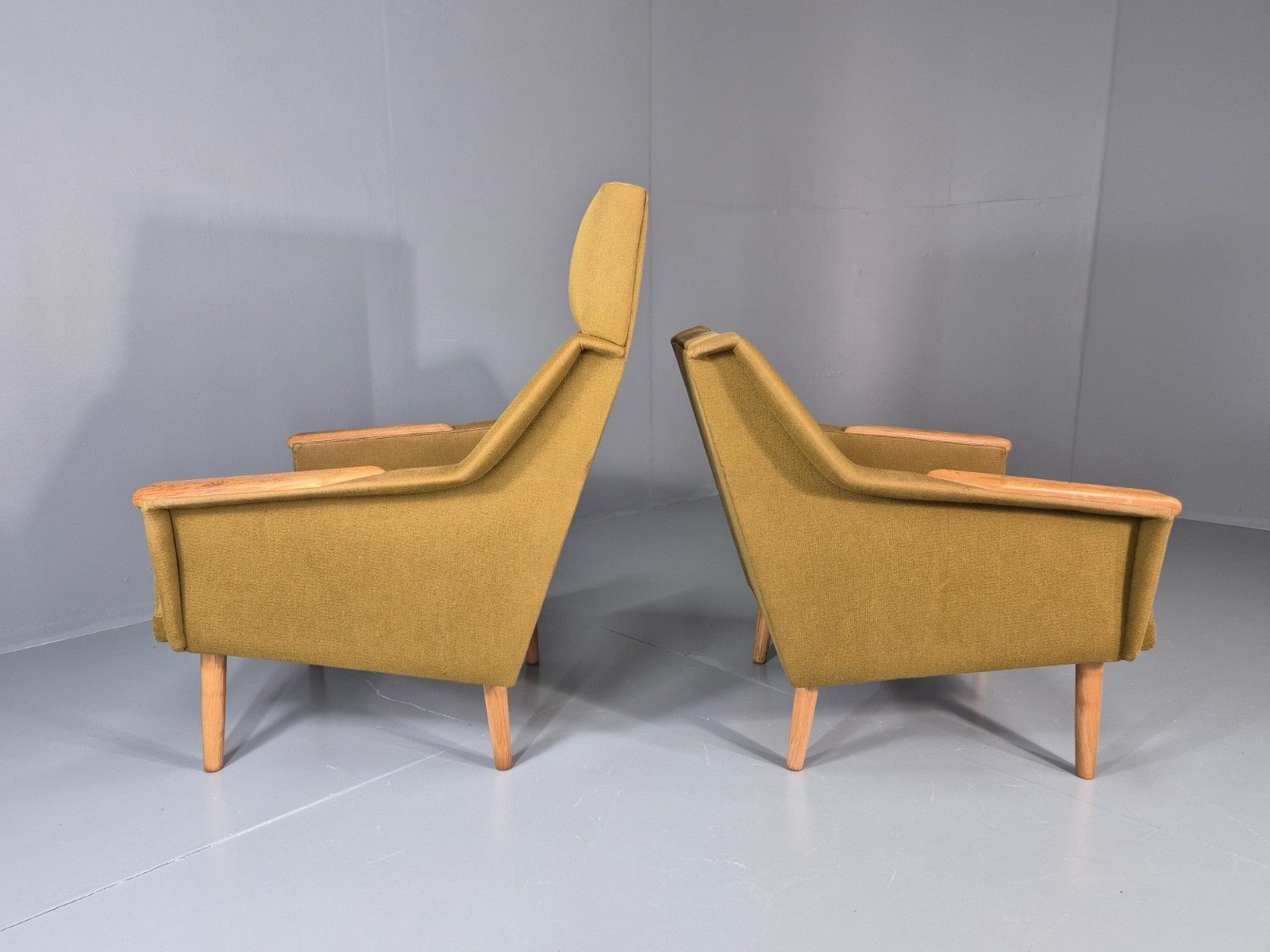 photo furniture 2 1970s Danish Lounge Chairs Green Wool Oak Details Retro Quality Eb11408 Mnor