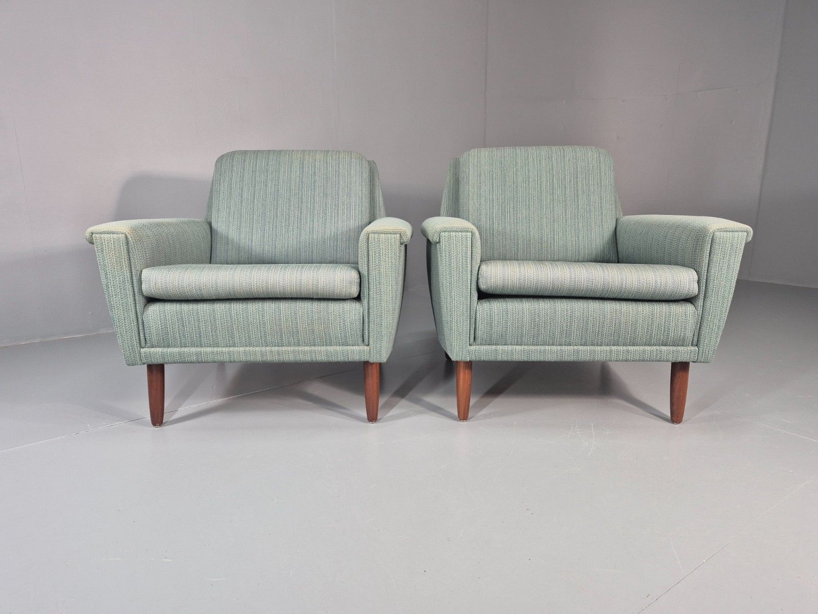 2 Mid Century Lounge Chairs 1960s Denmark Blue Wool Retro Eb11403 Mnor photo Furniture