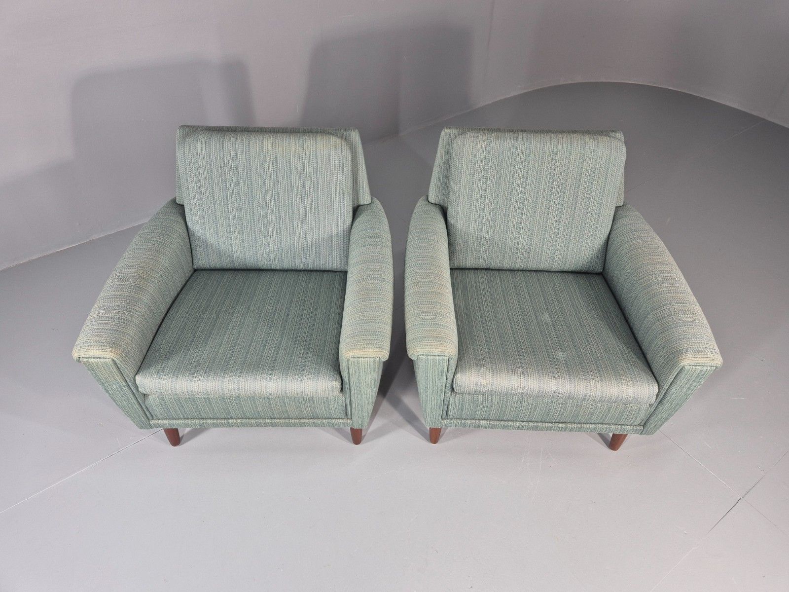 2 Mid Century Lounge Chairs 1960s Denmark Blue Wool Retro Eb11403 Mnor photo buy